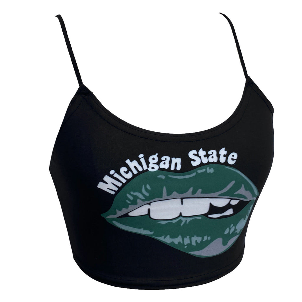 Michigan State Lips Black Spaghetti Tank