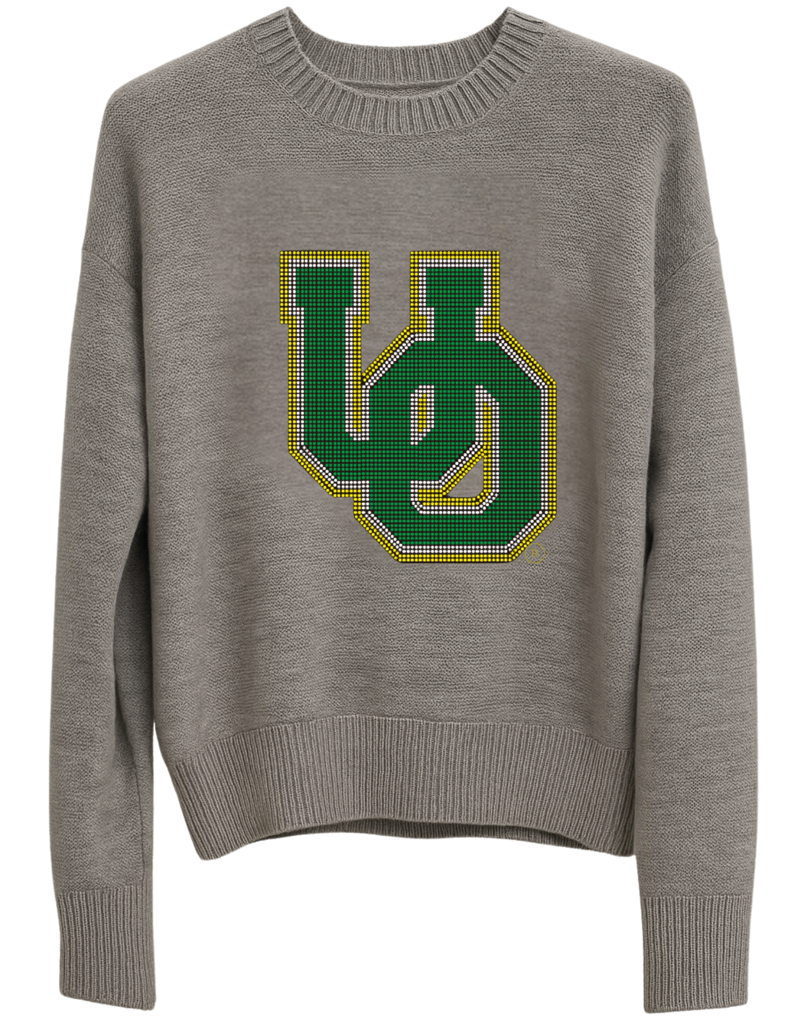 University Of Oregon Large Interlocking UO Gray Crewneck Sweater