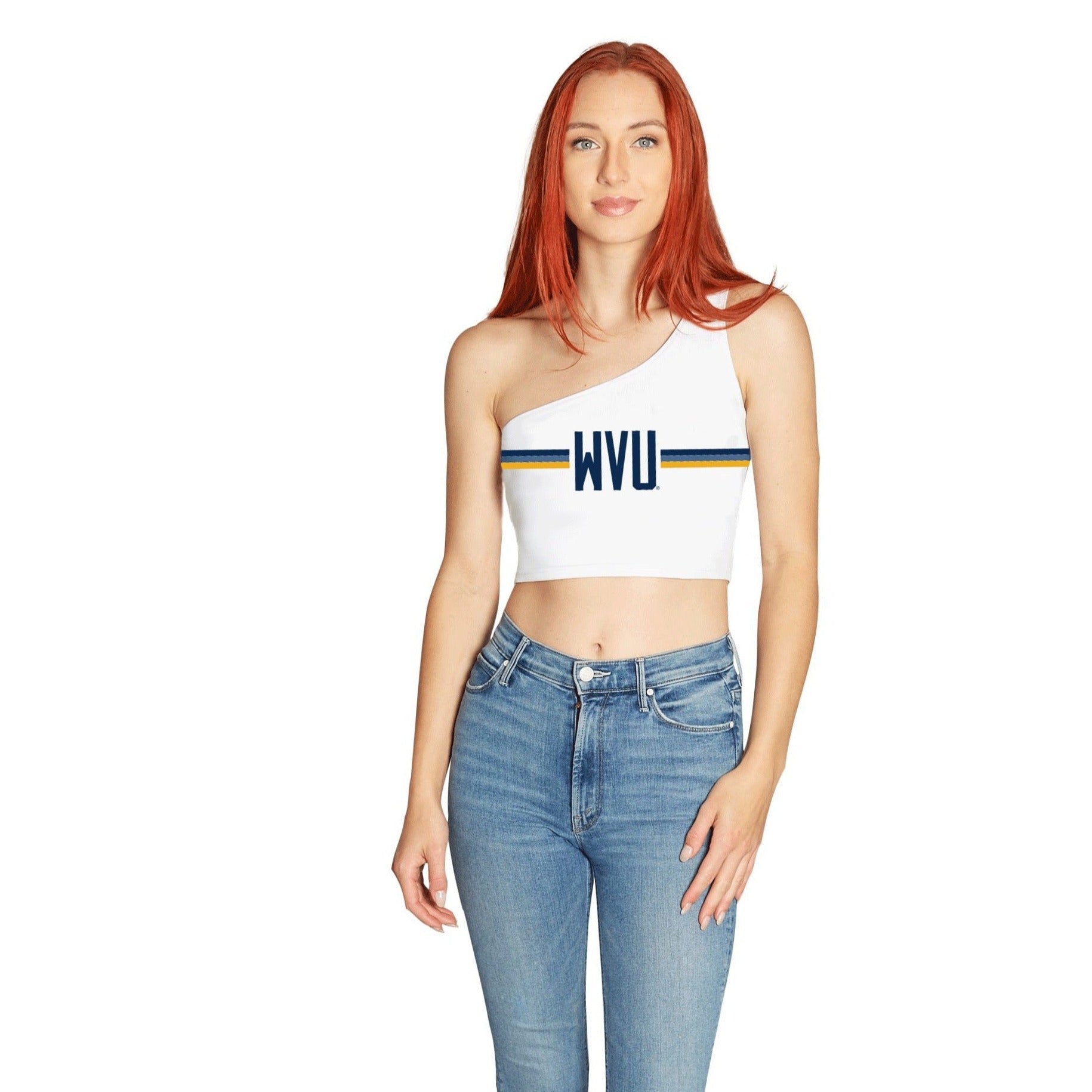 West Virginia Mountaineers White One Shoulder Top