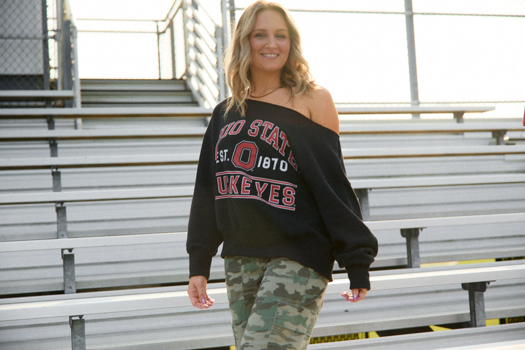 Ohio State OSU Buckeyes Black Off the Shoulder Sweatshirt
