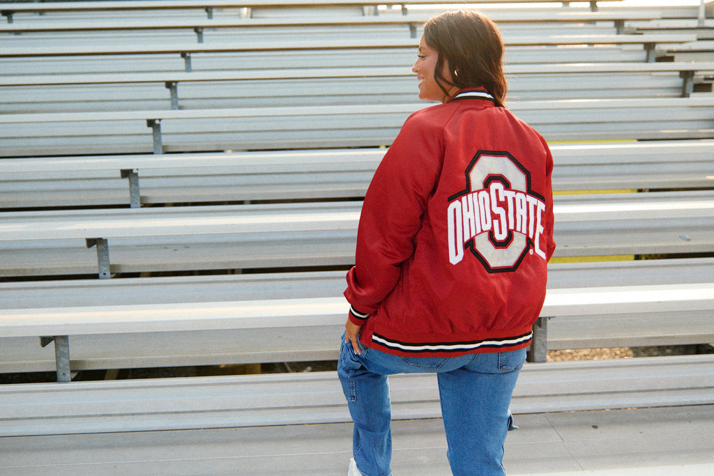Ohio State OSU Buckeyes Satin Letterman Bomber Jacket