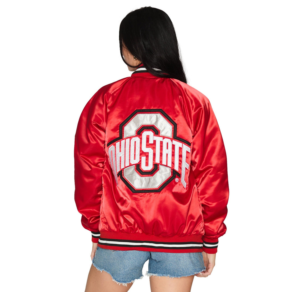 Ohio State OSU Buckeyes Satin Letterman Bomber Jacket