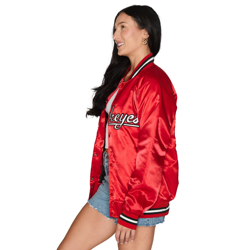 Ohio State OSU Buckeyes Satin Letterman Bomber Jacket