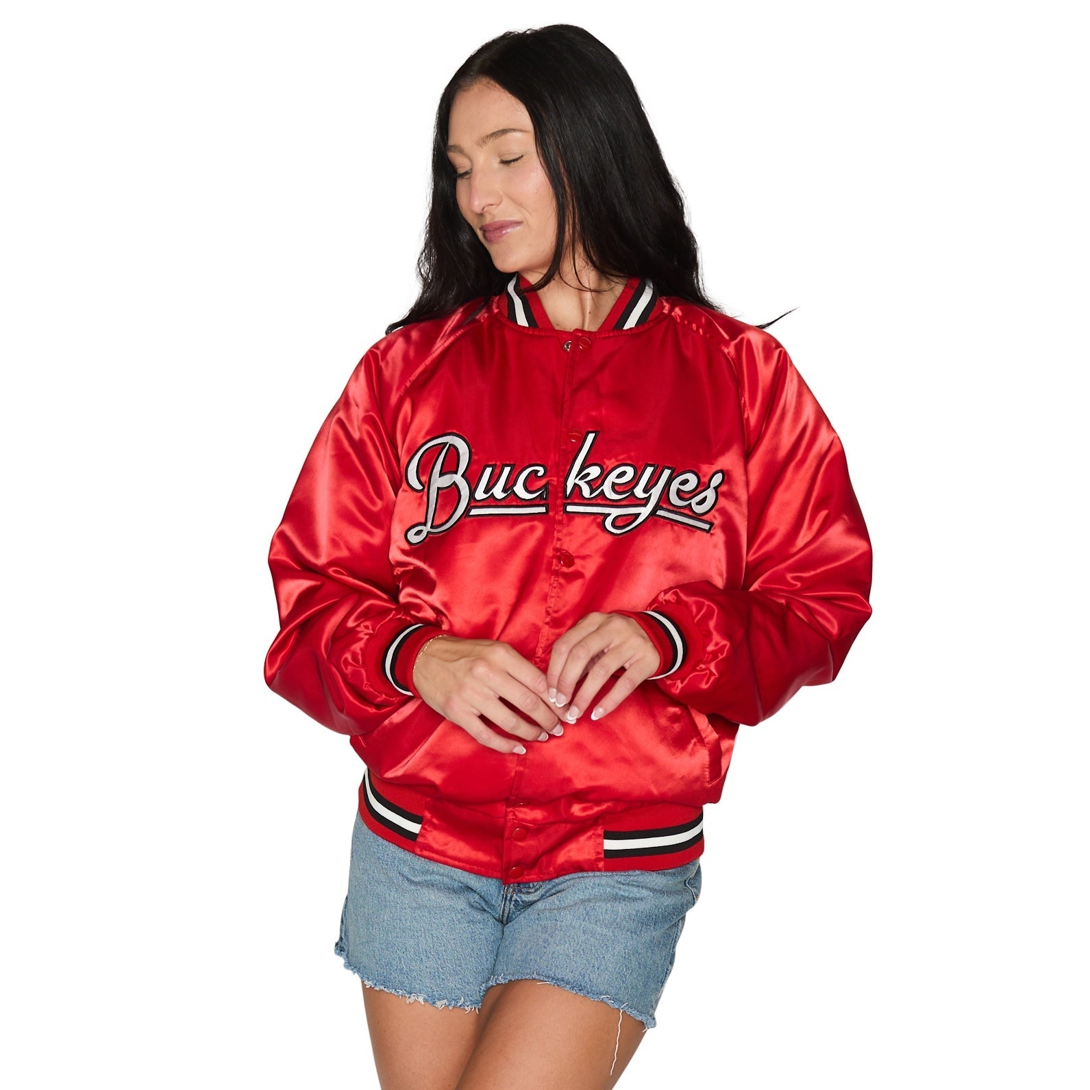 Ohio State OSU Buckeyes Satin Letterman Bomber Jacket