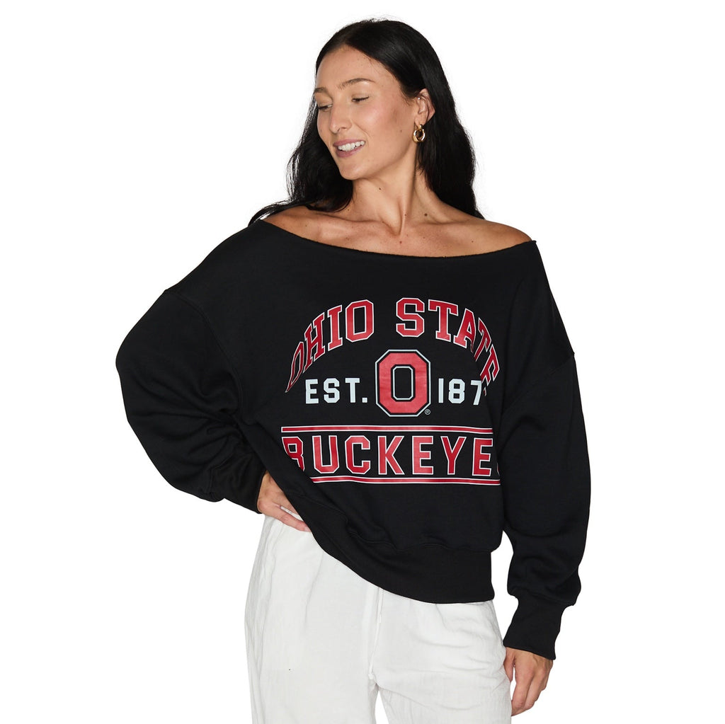 Ohio State OSU Buckeyes Black Off the Shoulder Sweatshirt