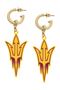 Arizona State Sun Devils Resin Logo Drop Hoop Earrings in Maroon/Gold