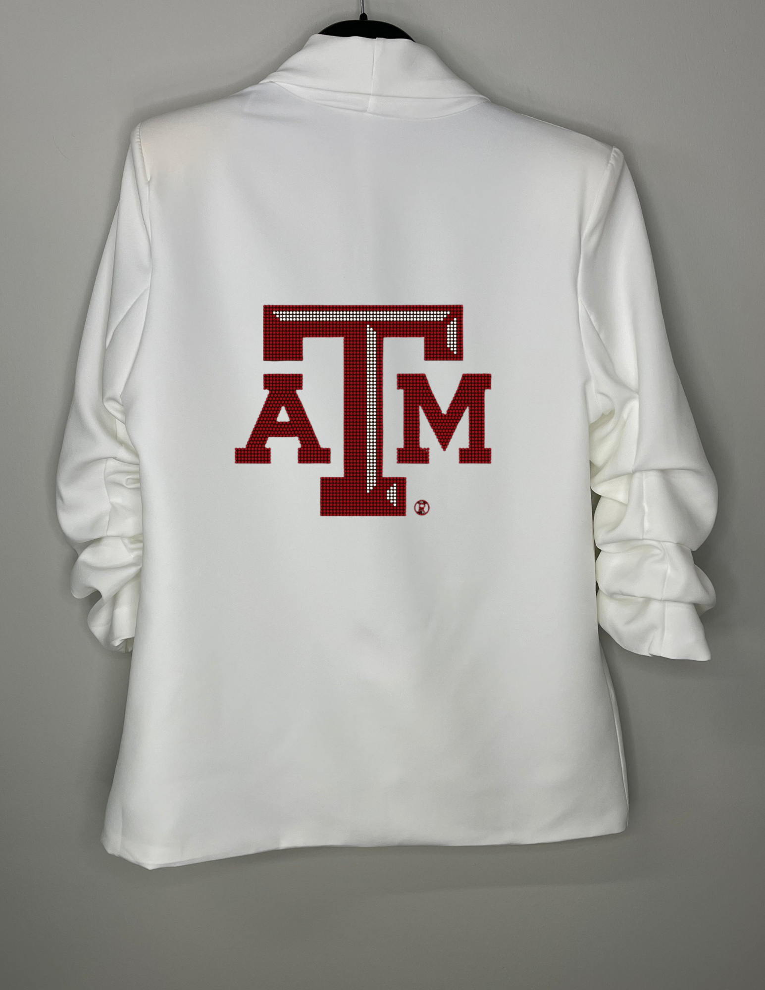 Texas A&M Logo White Ruched Sleeve Blazer