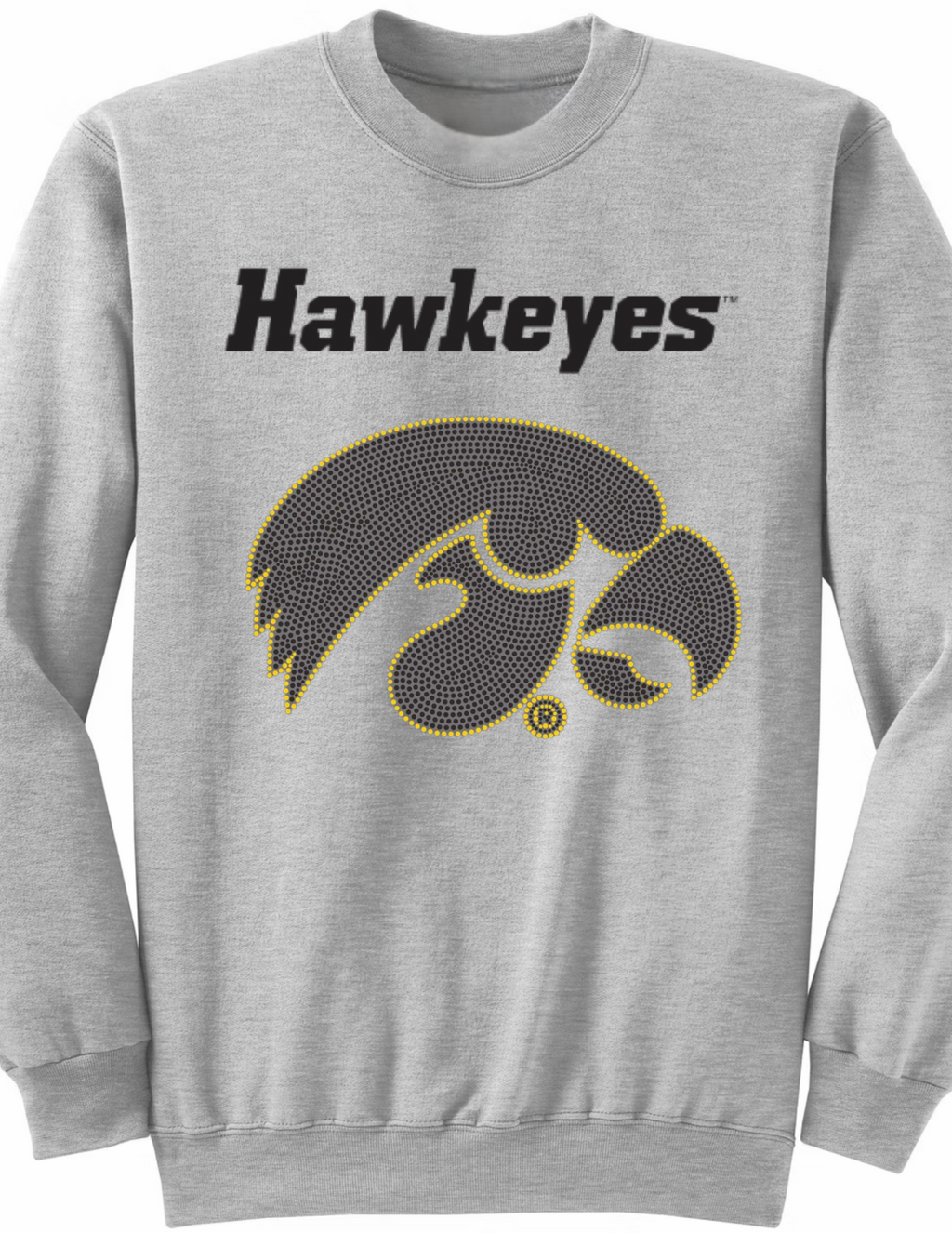 University of Iowa Black Tigerhawk, Light Gray Crewneck Sweatshirt