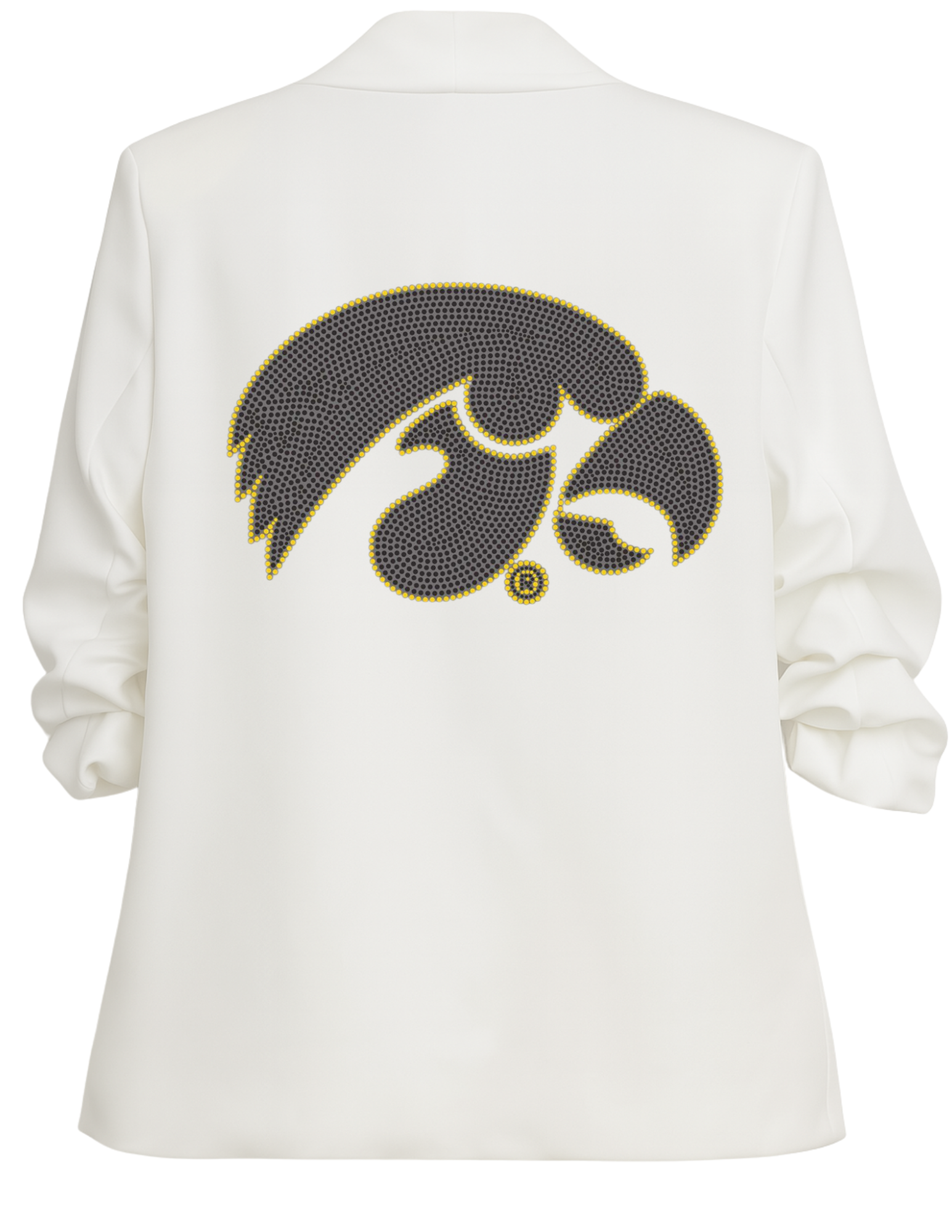 University of Iowa Black Tigerhawk White Ruched Sleeve Blazer