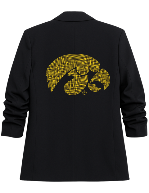 University of Iowa Yellow Tigerhawk Black Ruched Sleeve Blazer
