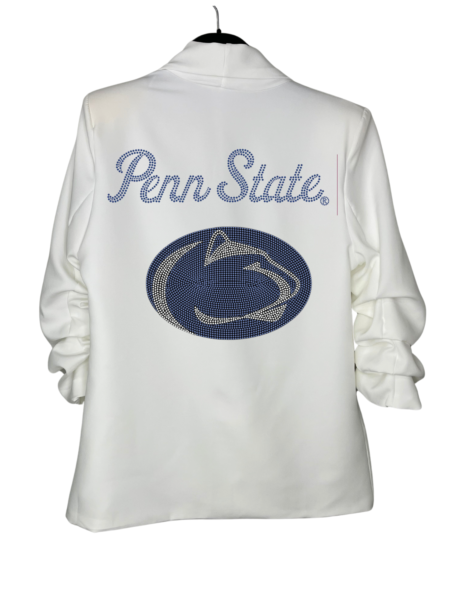 Game Day Blazer, White Ruched, Penn State Script Nittany Lion