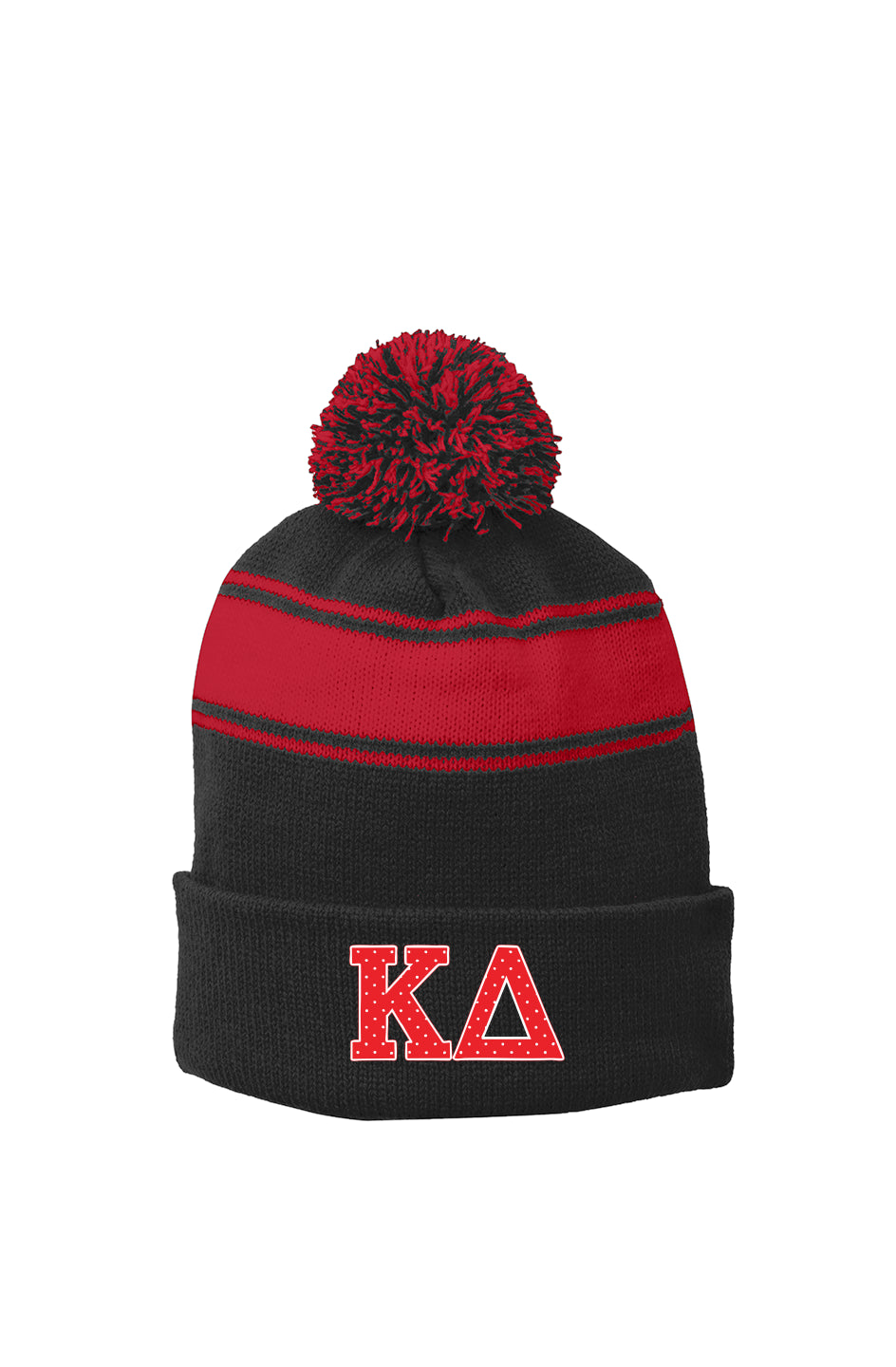 KD POLKA DOTS RED- Stripe Pom Beanie