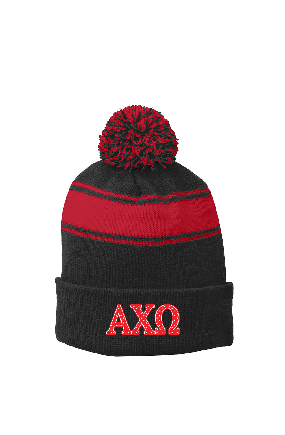 AXO POLKA DOTS RED- Stripe Pom Beanie