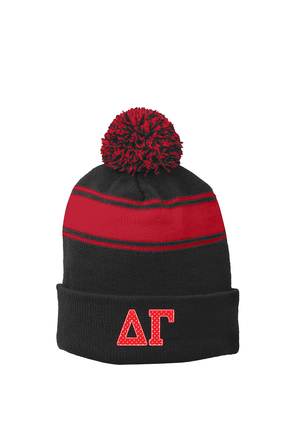 DG POLKA DOTS RED- Stripe Pom Beanie