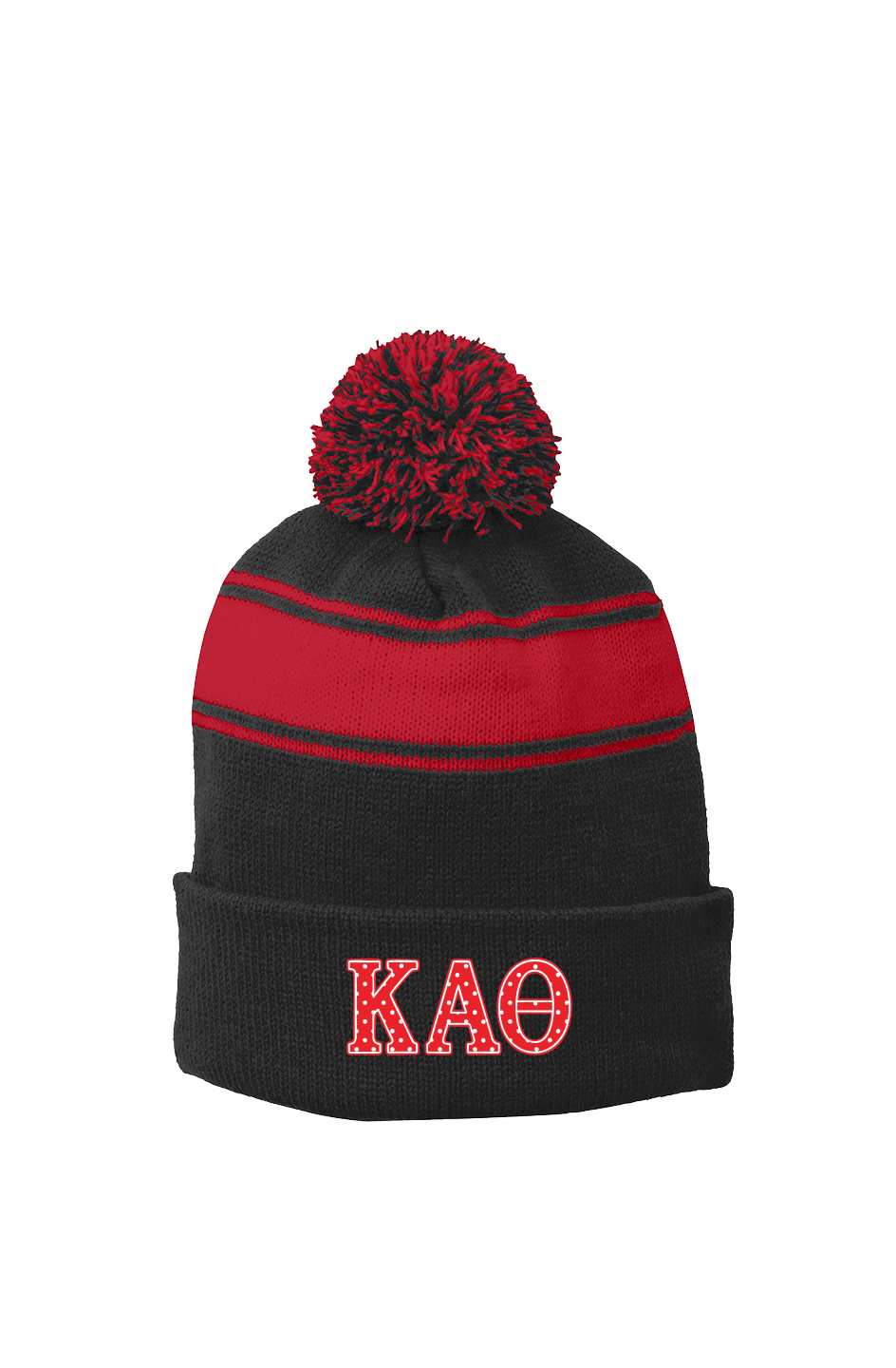 KAT POLKA DOTS RED- Stripe Pom Beanie