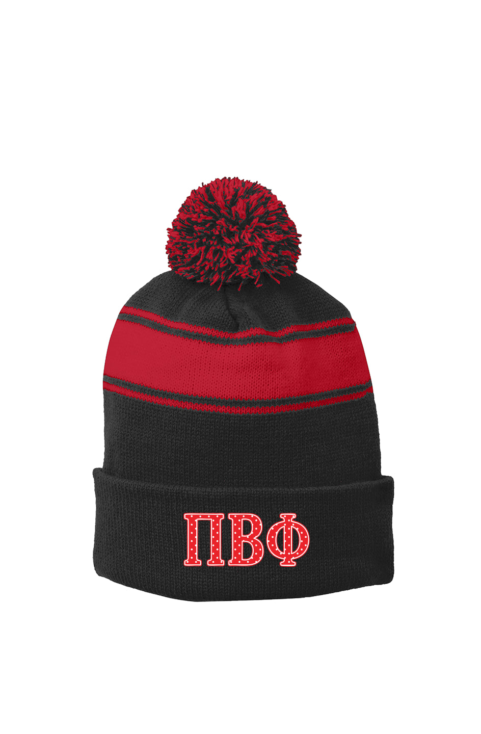 PBP POLKA DOTS RED- Stripe Pom Beanie