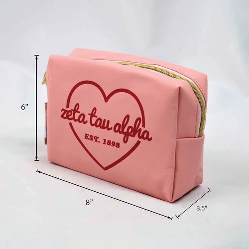 Alpha Delta Pi Pink Makeup Bag with White Heart and Logo