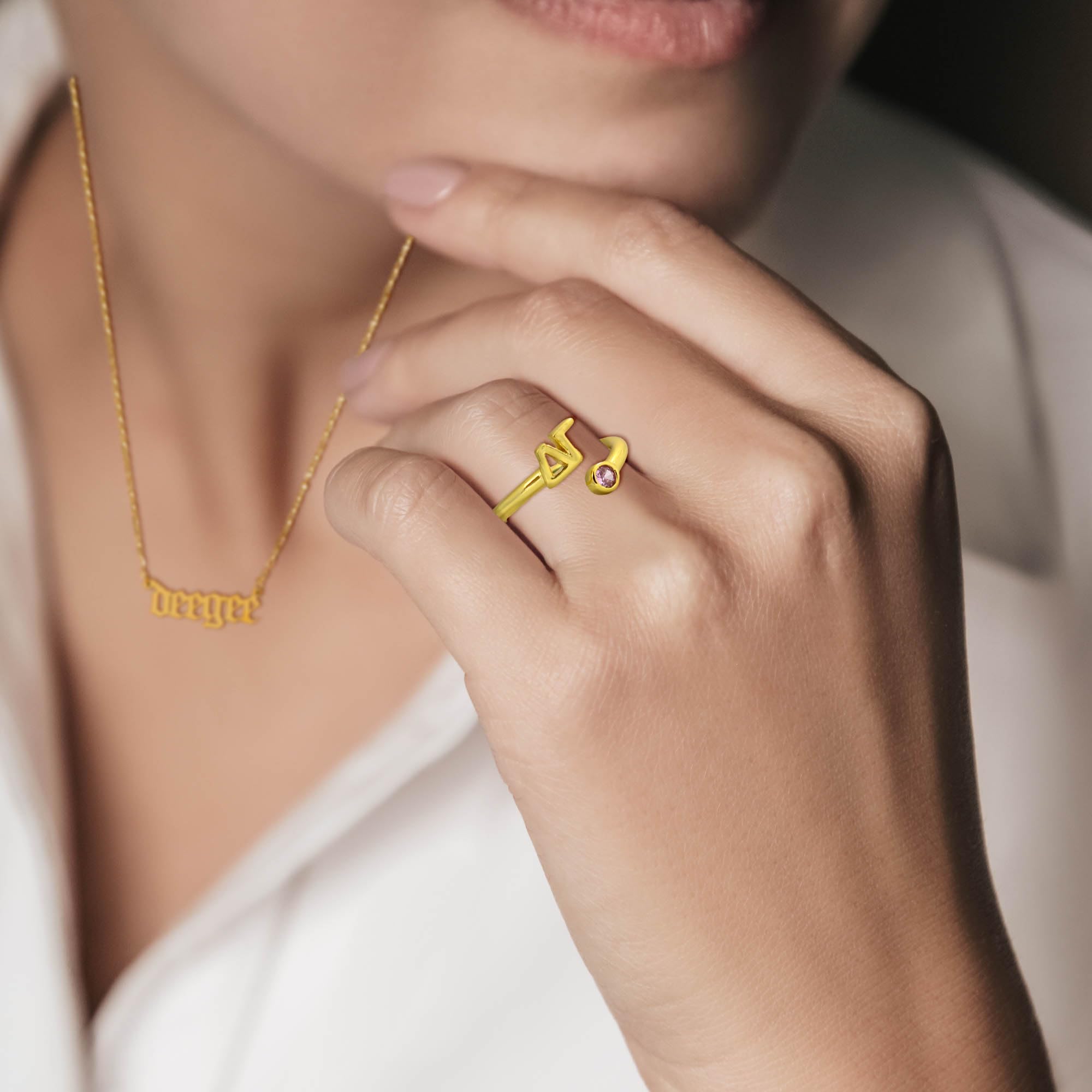 Kappa Kappa Gamma Ring- Gold Plated with Greek Letters and CZ Gemstone