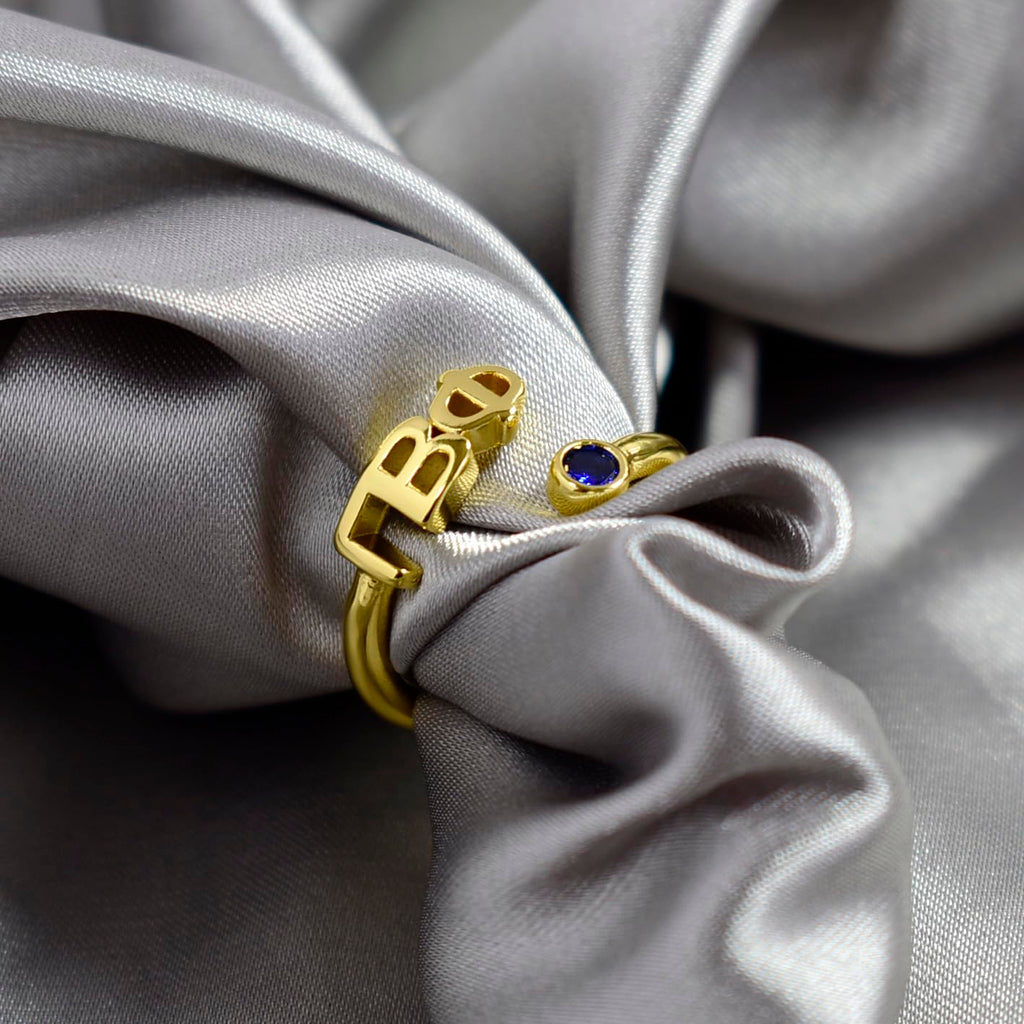 Alpha Delta Pi Ring- Gold Plated with Greek Letters and CZ Gemstone