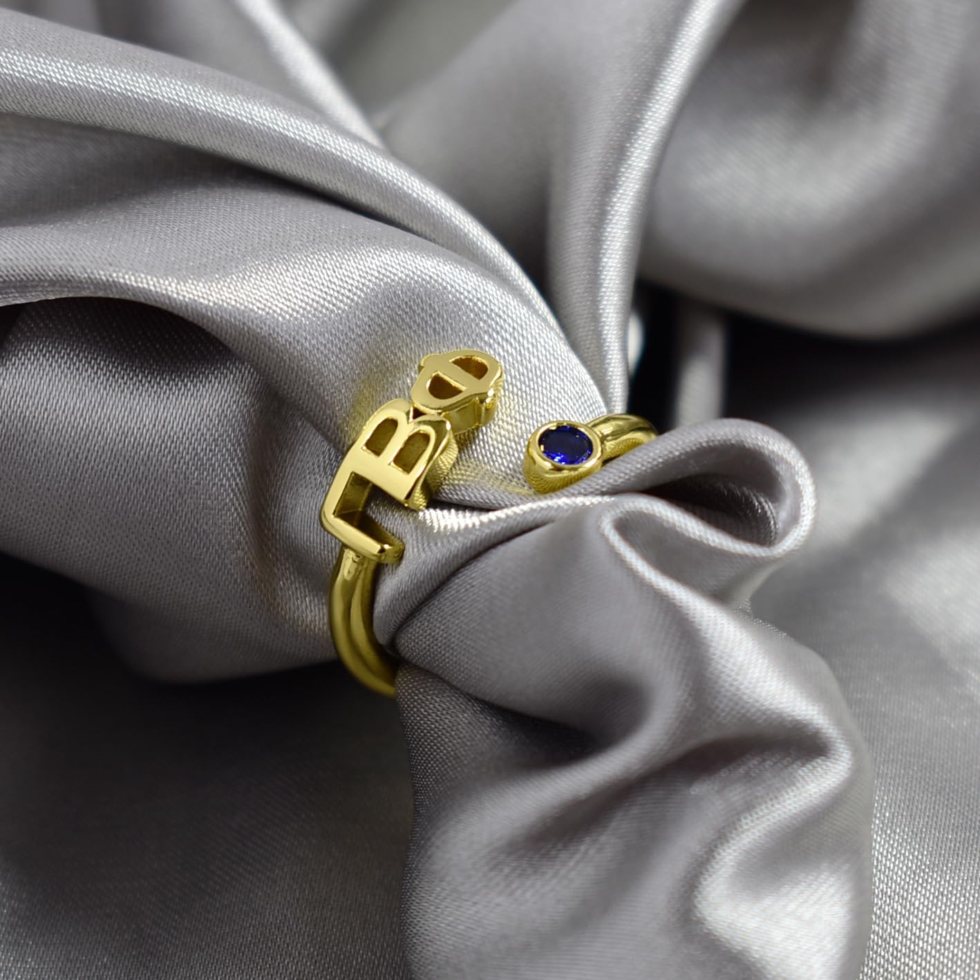 Gamma Phi Beta Ring- Gold Plated with Greek Letters and CZ Gemstone