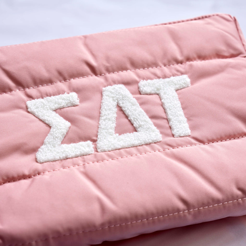 Delta Zeta Makeup Bag - Puffer Style with Sorority Letters
