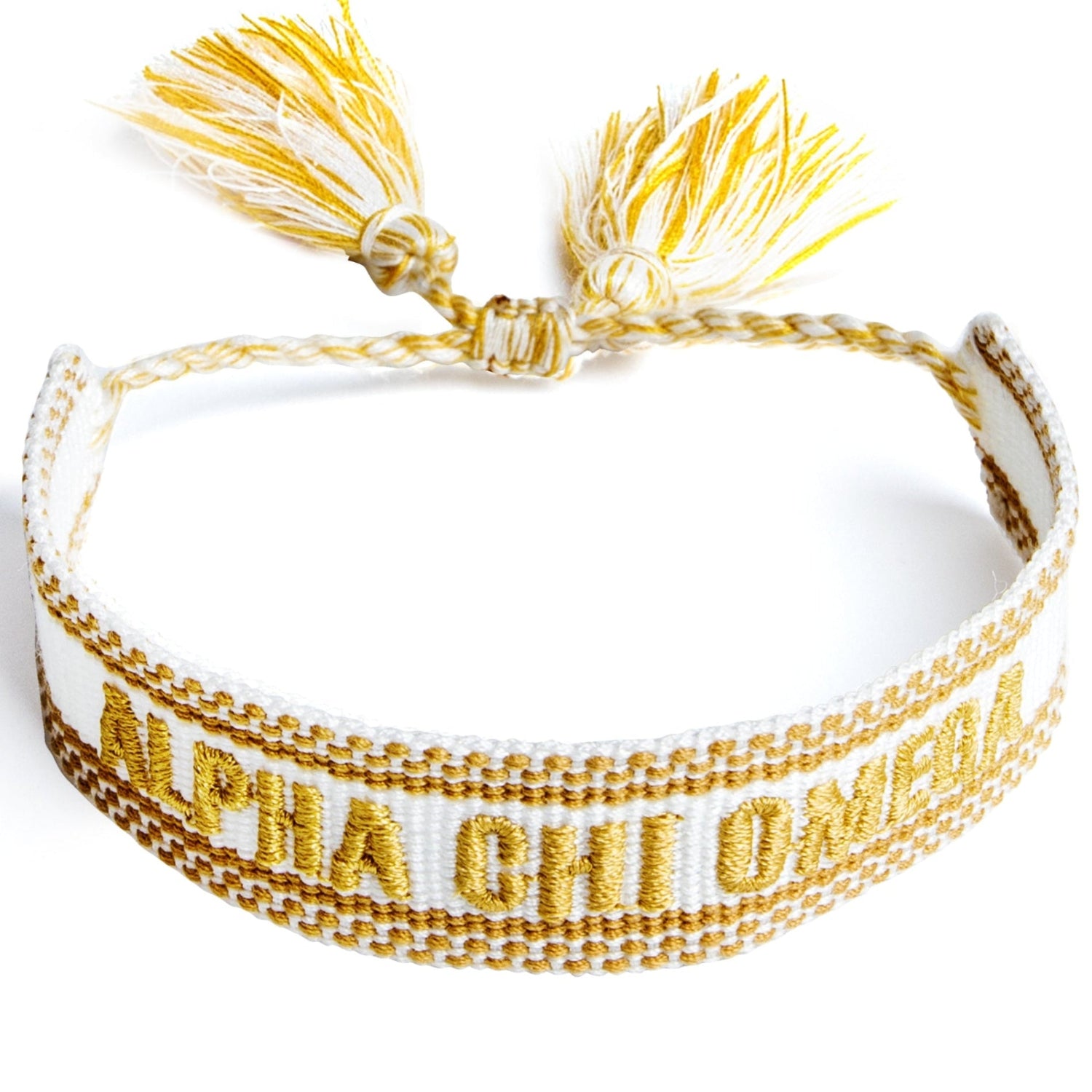 Alpha Chi Omega Woven Bracelet, White and Gold Design