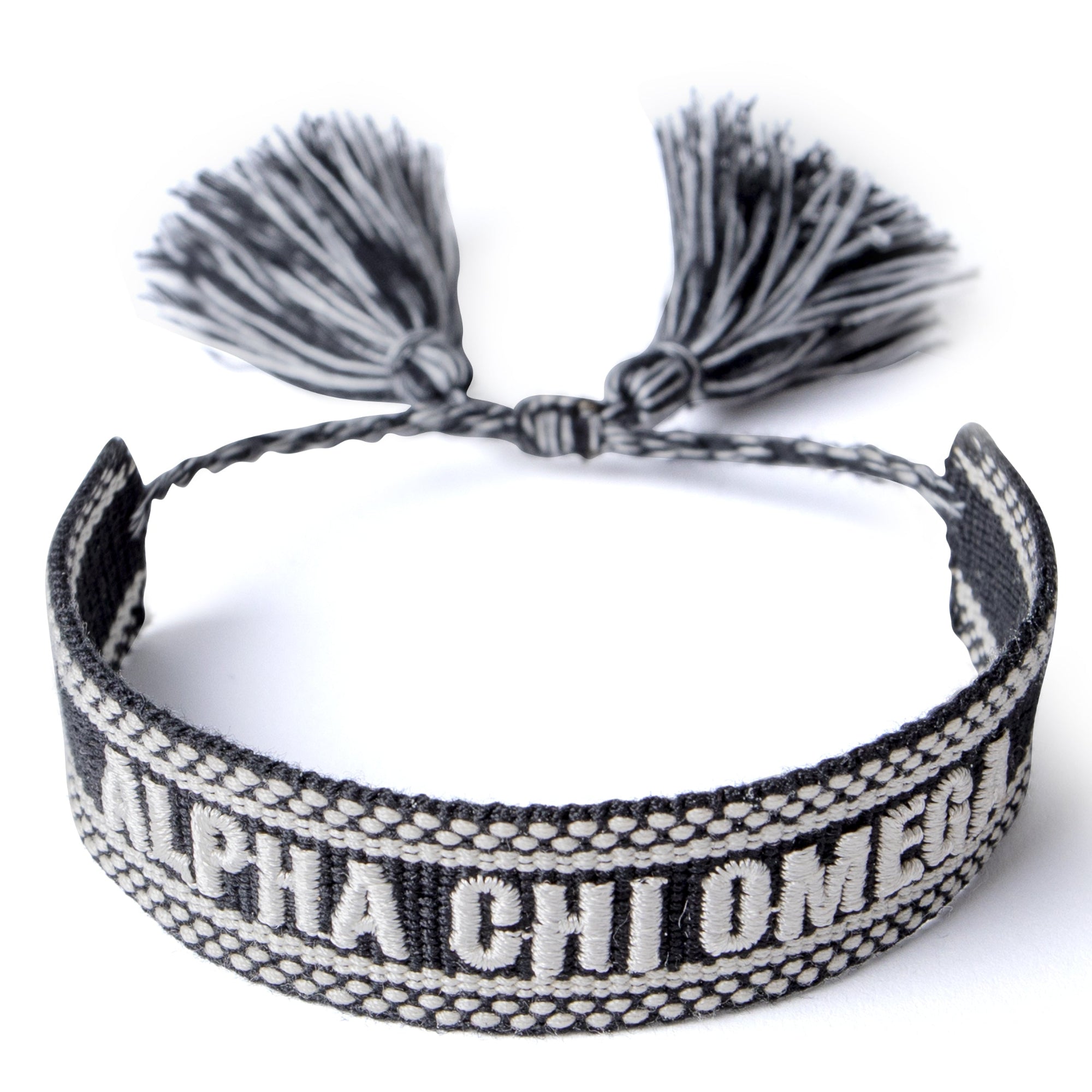 Alpha Chi Omega Woven Bracelet, Black and White Design