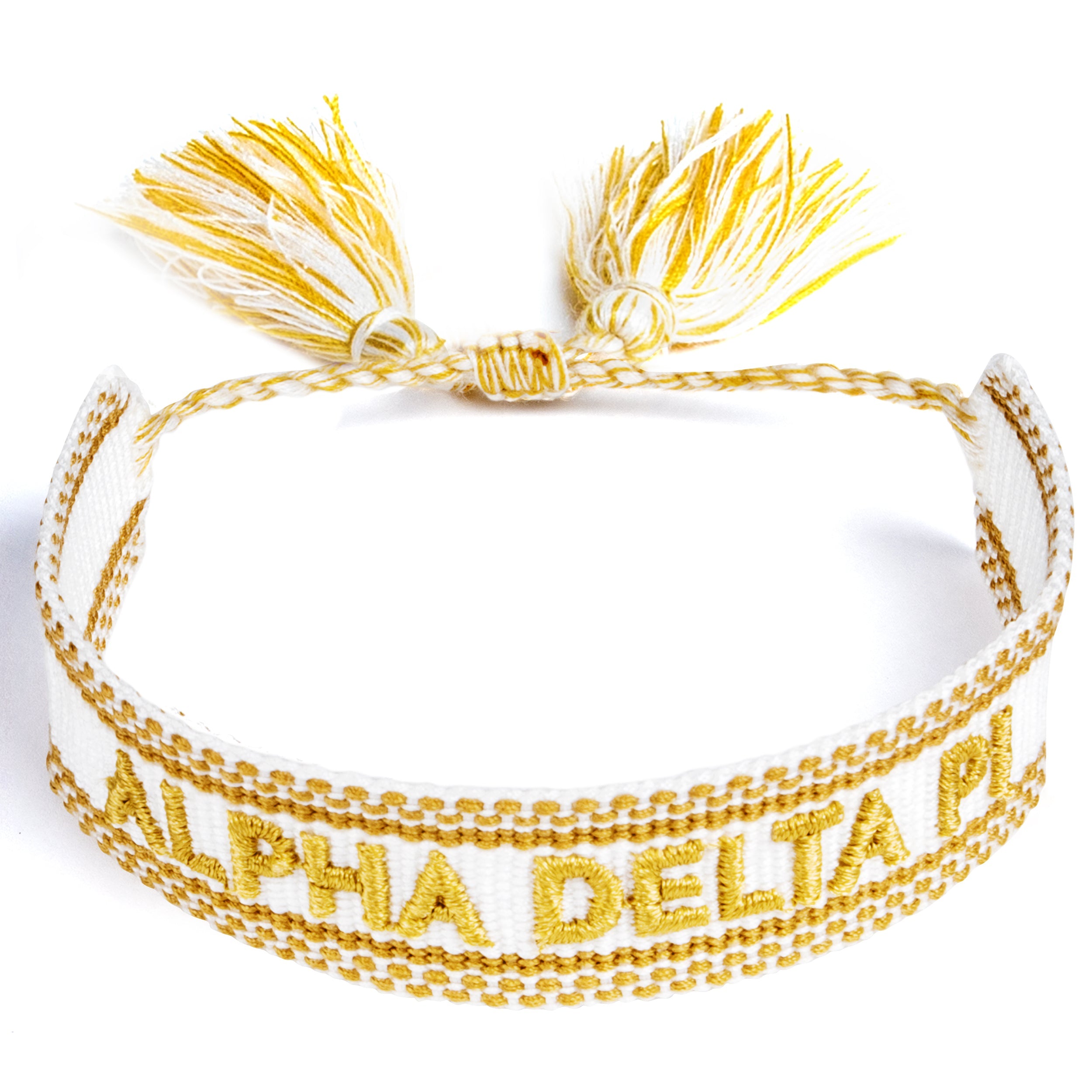 Alpha Delta Pi Woven Bracelet, White and Gold Design