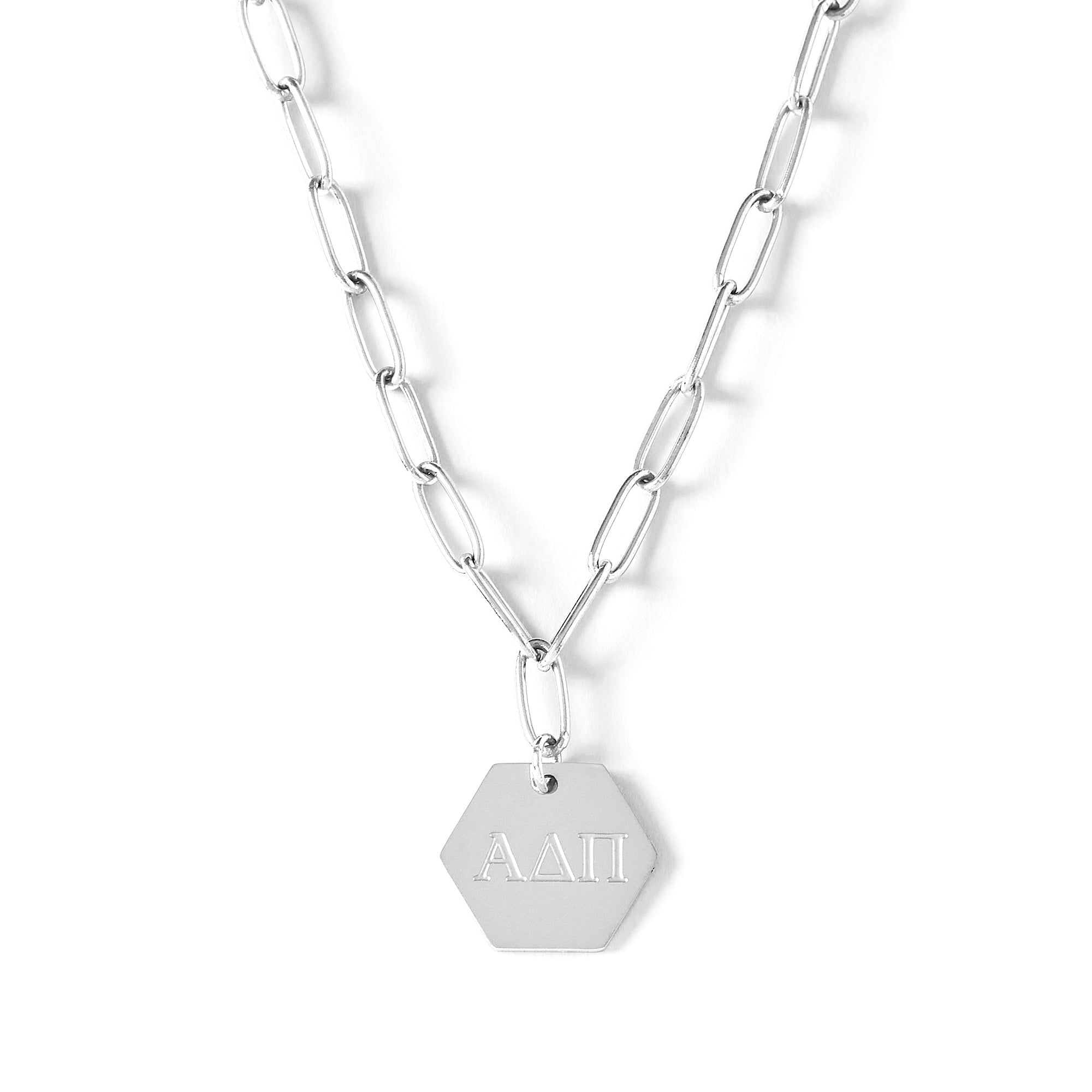 Alpha Delta Pi Necklace- Silver Paperclip Style with ADP Pendant