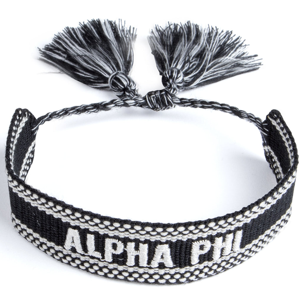 Alpha Phi Woven Bracelet, Black and White Design
