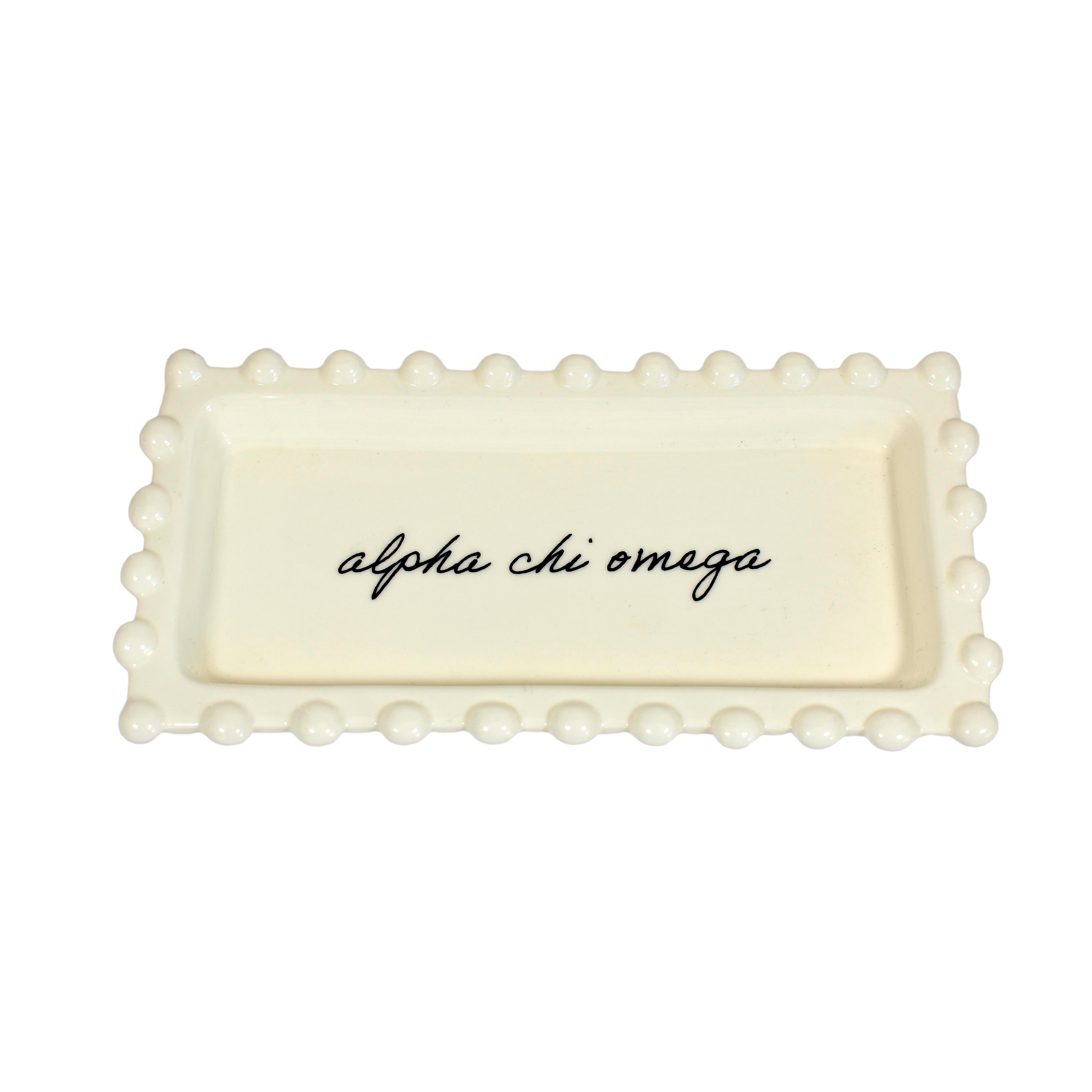 Alpha Chi Omega Jewelry Dish - Rectangular Cursive Script Sorority Name