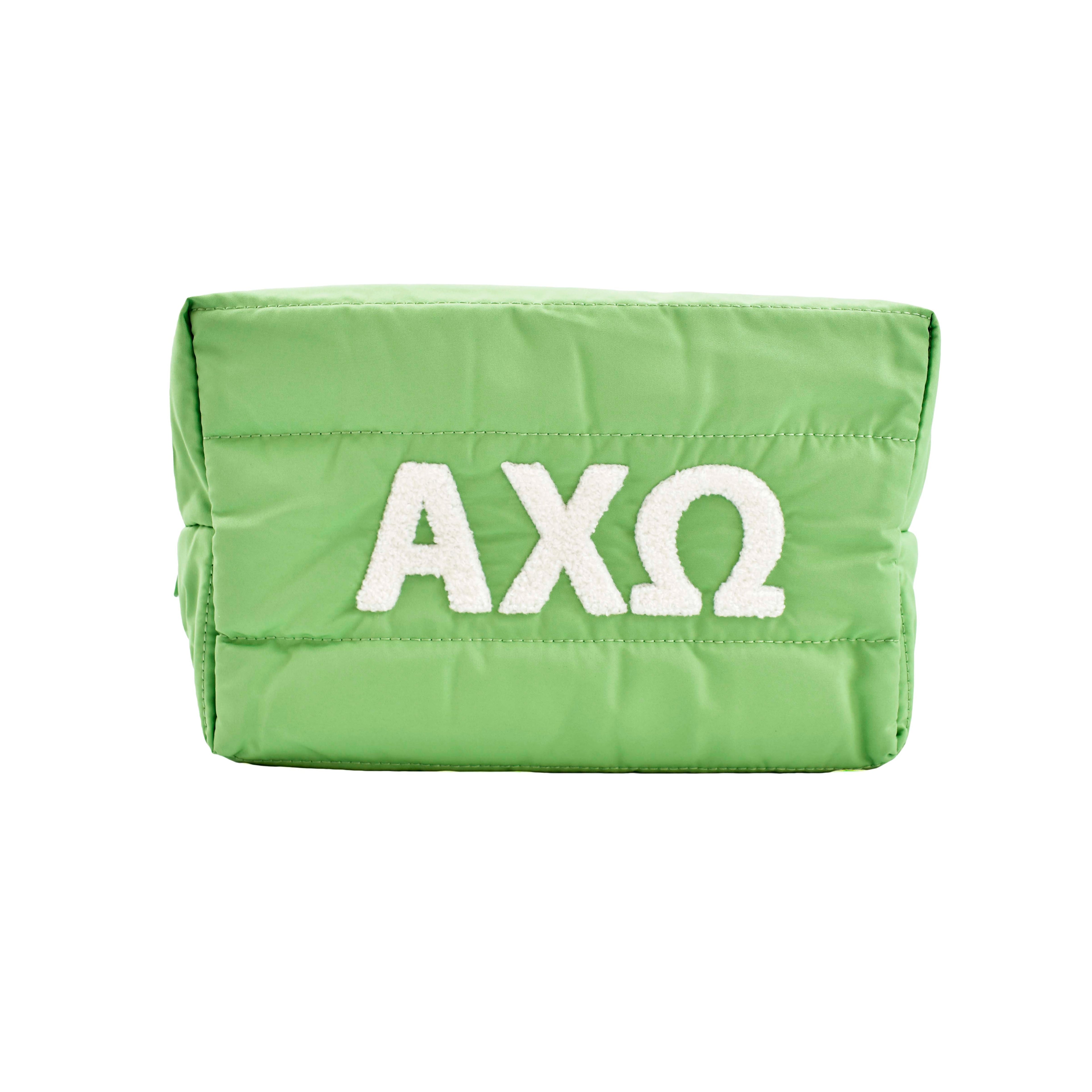 Alpha Chi Omega Makeup Bag - Puffer Style with Sorority Letters