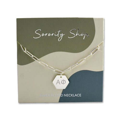 Alpha Phi Necklace- Silver Paperclip Style with Alpha Phi Pendant