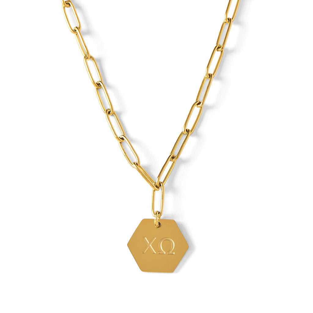 Chi Omega Paperclip Necklace with CO Sorority Pendant