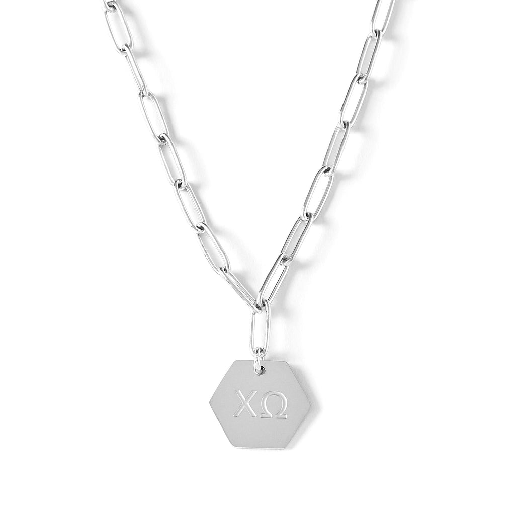 Chi Omega Necklace- Silver Paperclip Style with CO Pendant