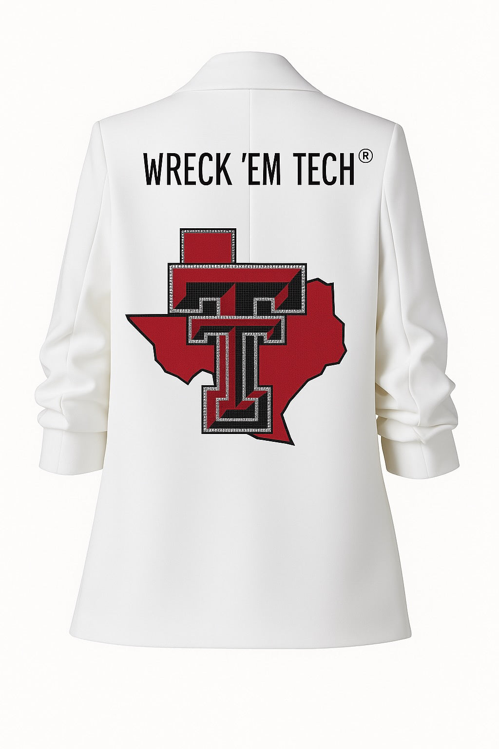 Game Day Blazer, Ruched White, Texas Tech TT State Wreck Em Tech