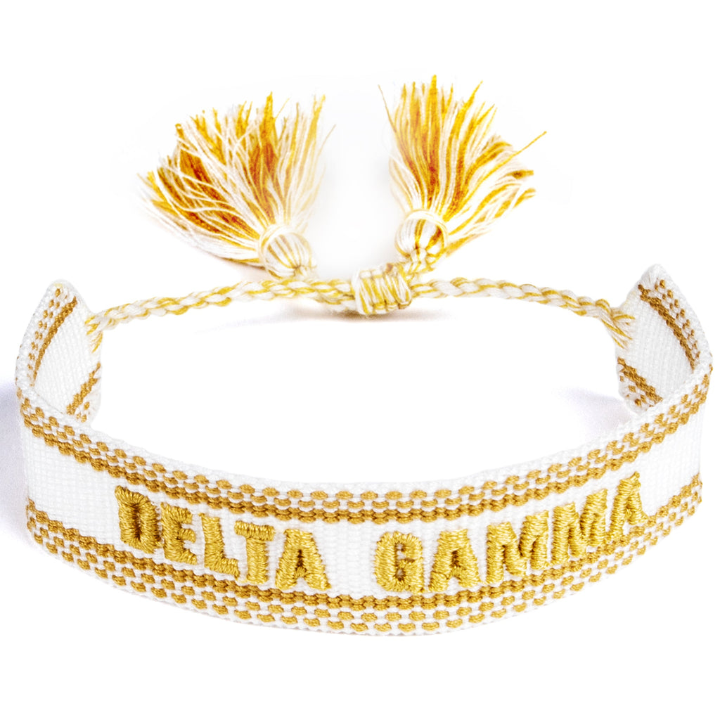 Delta Gamma Woven Bracelet, White and Gold Design