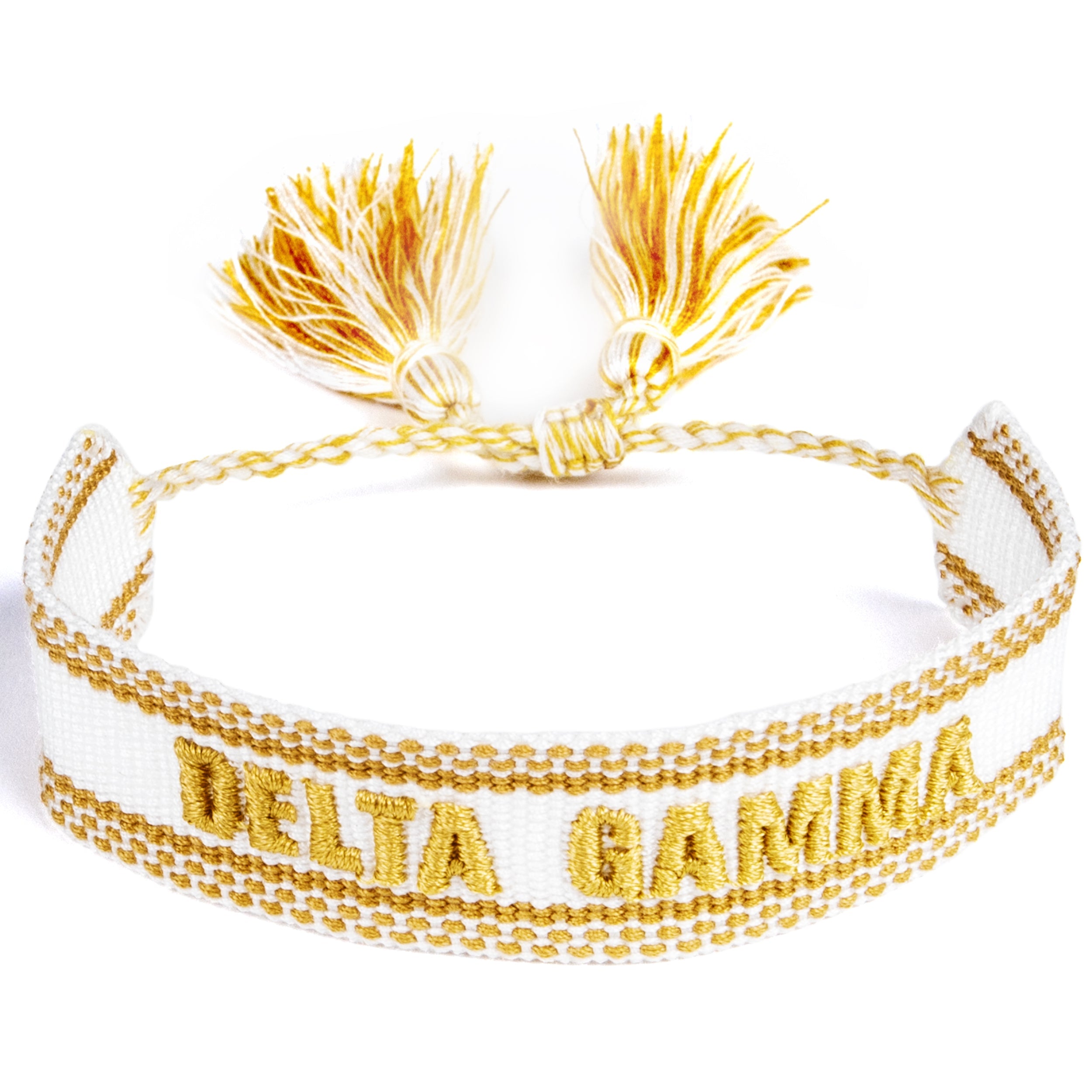 Delta Gamma Woven Bracelet, White and Gold Design