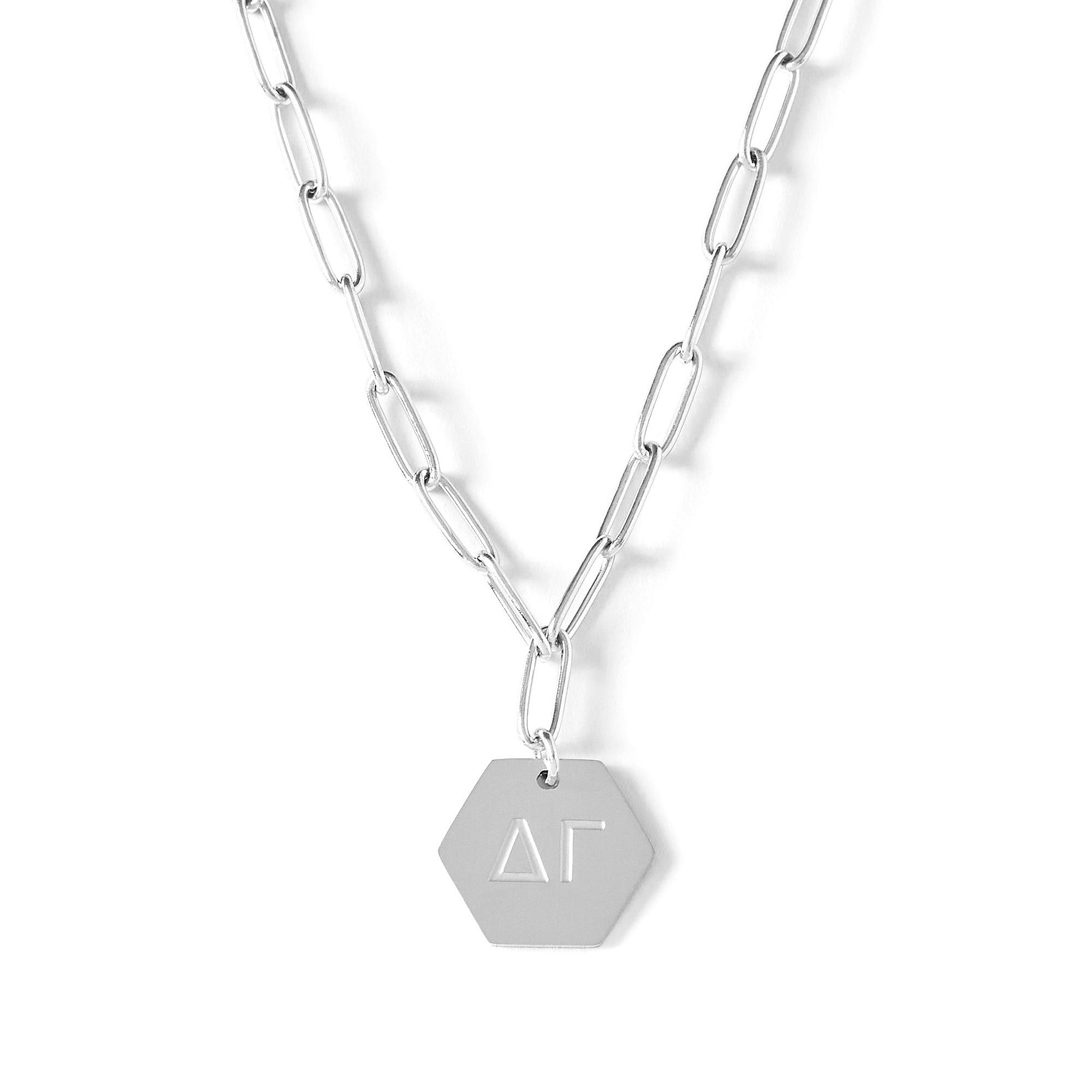 Delta Gamma Necklace- Silver Paperclip Style with DG Pendant