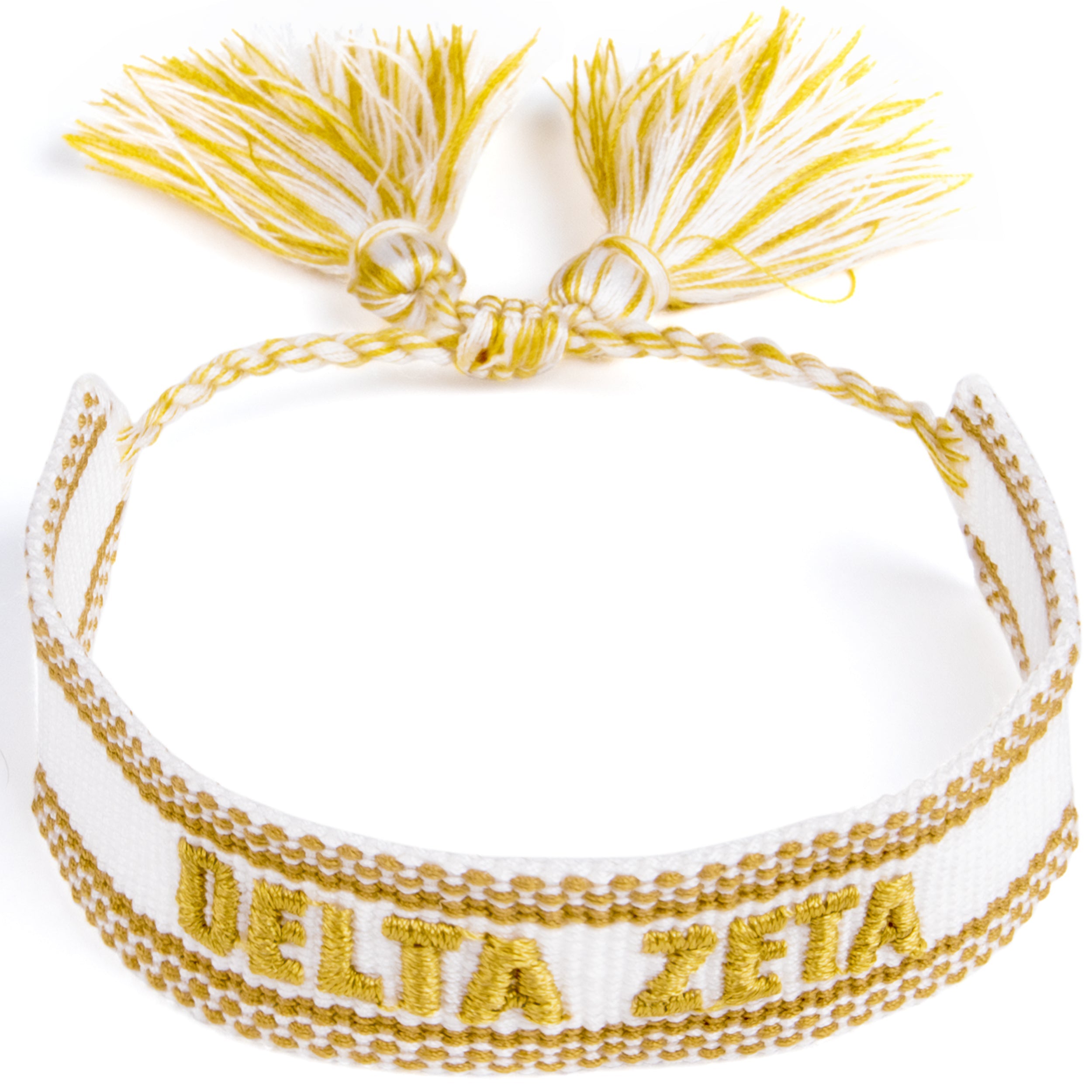 Delta Zeta Woven Bracelet, White and Gold Design