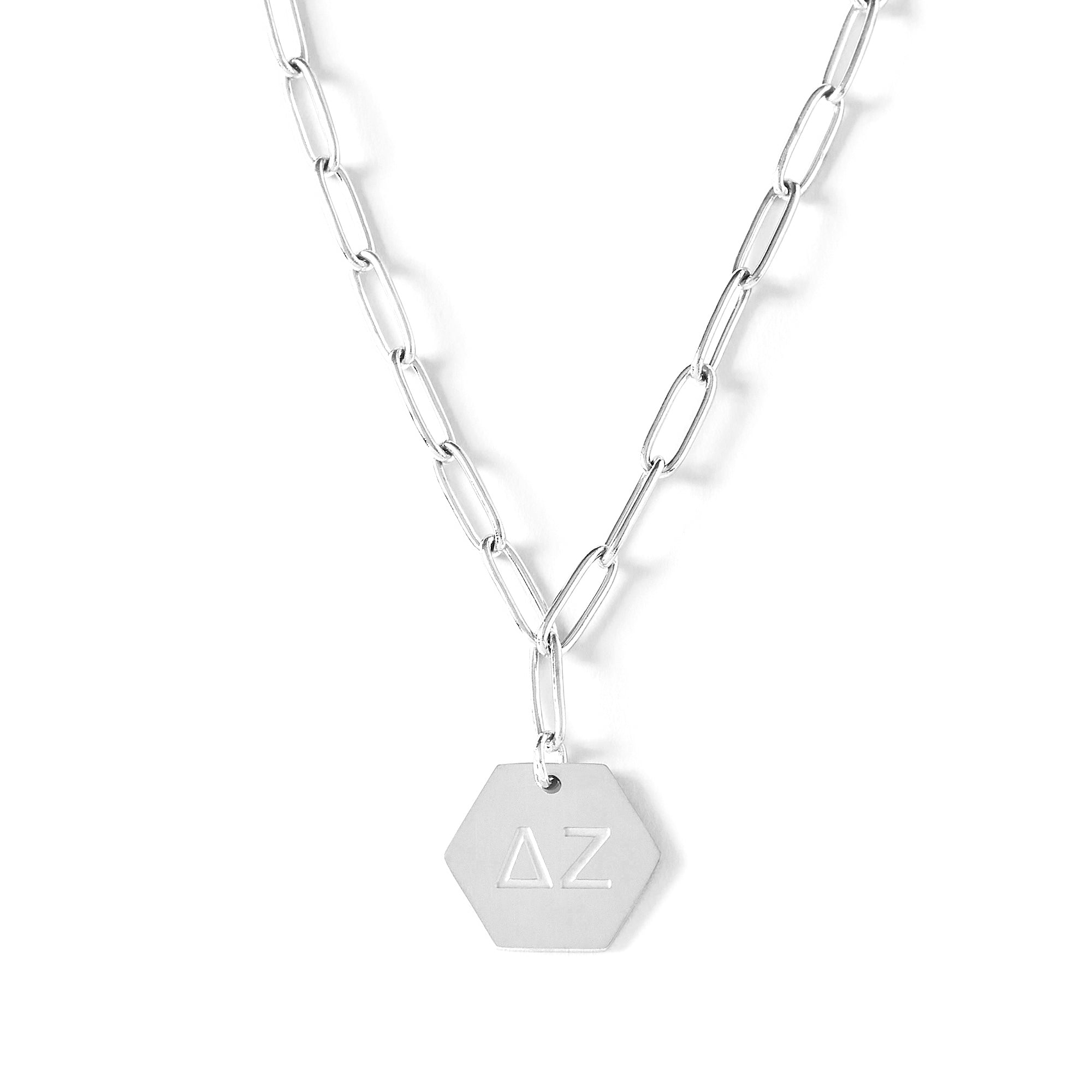 Delta Zeta Necklace- Silver Paperclip Style with DZ Pendant