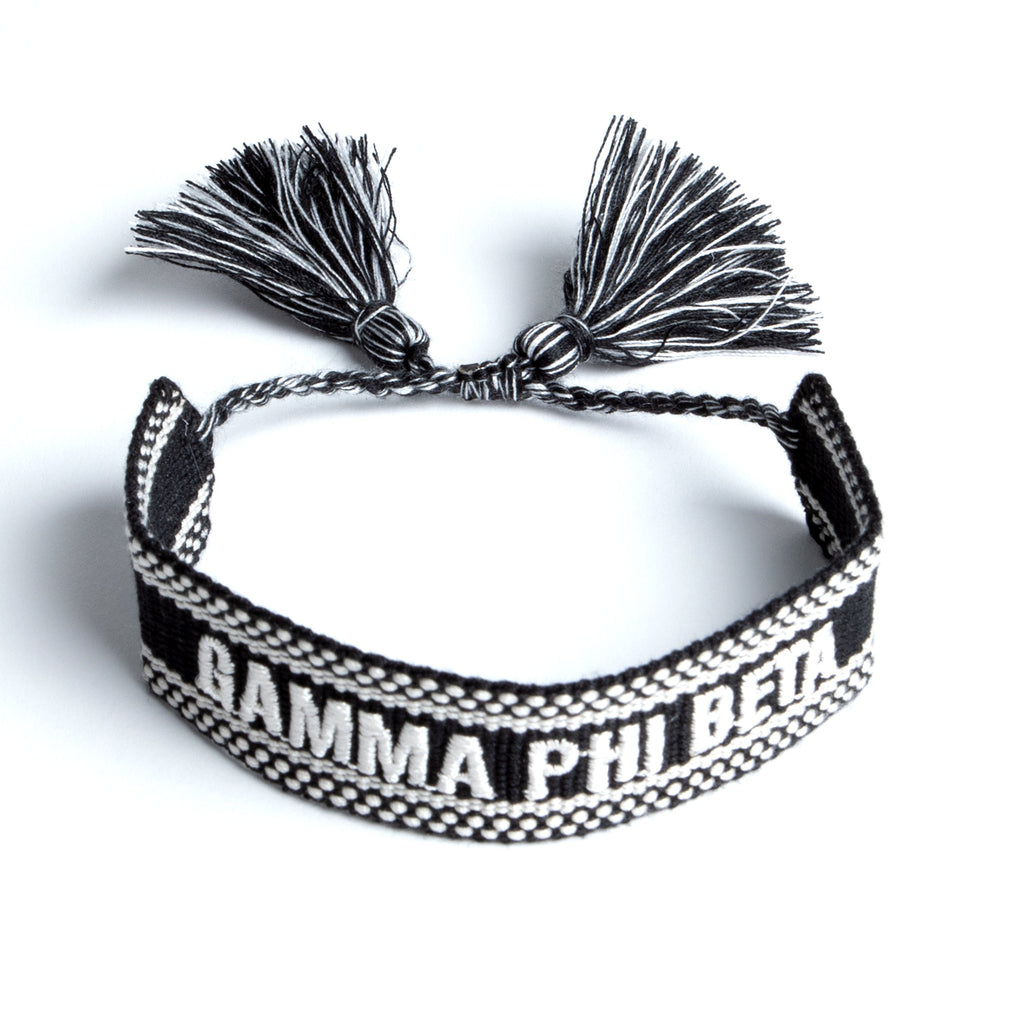 Gamma Phi Beta Woven Bracelet, Black and White Design