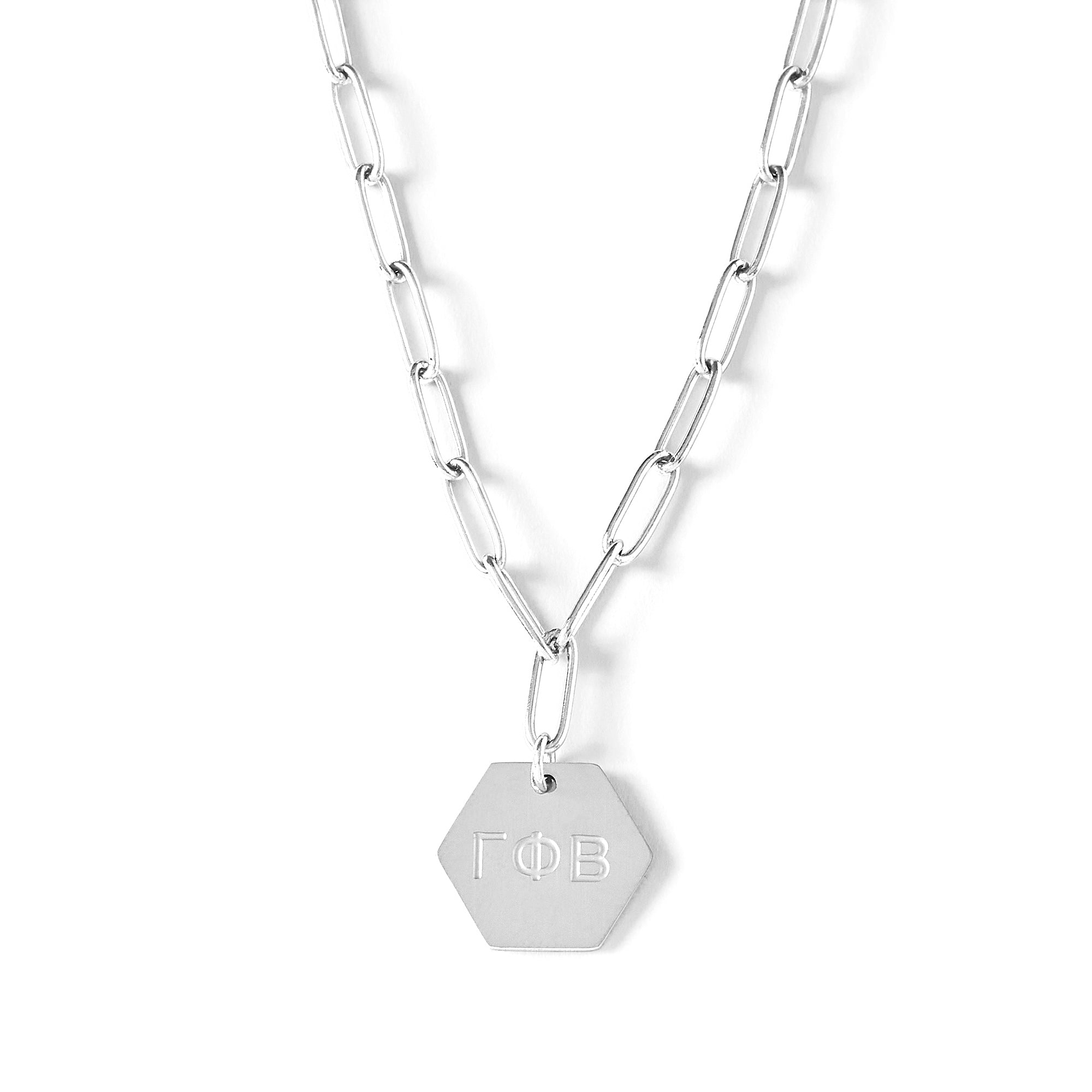 Gamma Phi Beta Necklace- Silver Paperclip Style with GPB Pendant
