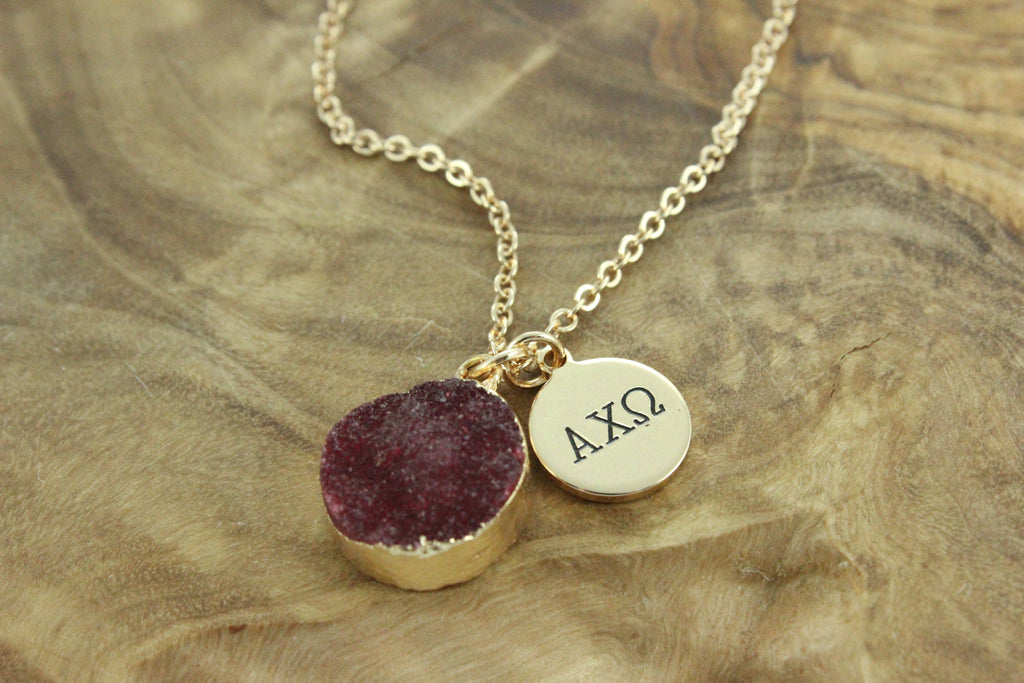 Alpha Chi Omega Sisterhood Druzy Necklace