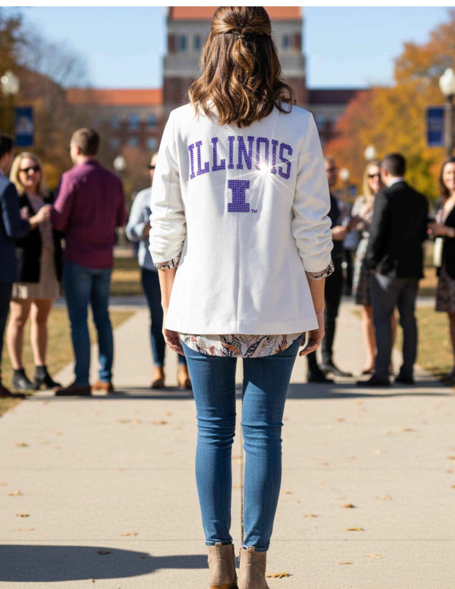 University of Illinois Rounded Illinois I White Ruched Blazer