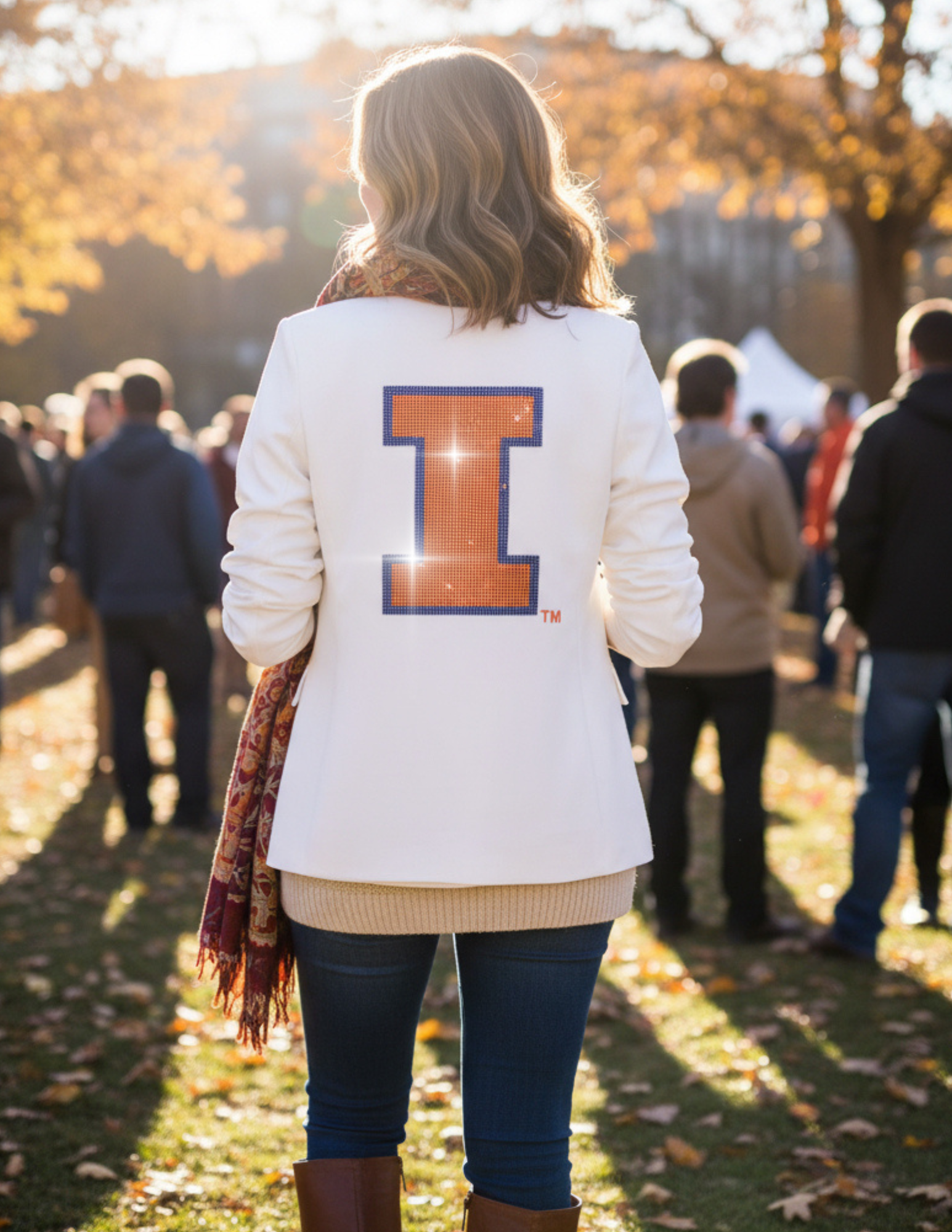 University of Illinois Block I White Ruched Sleeve Blazer