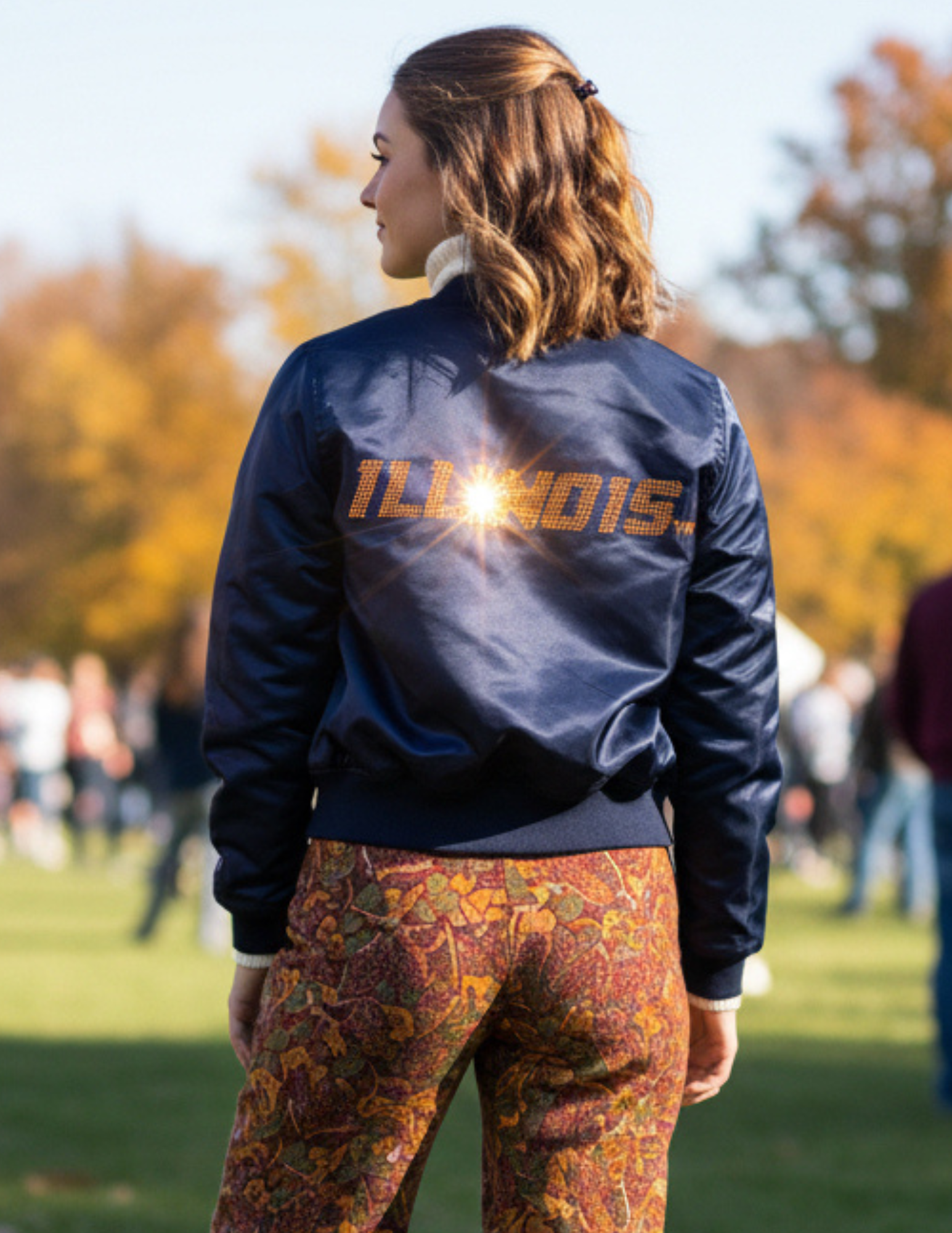 University of Illinois Orange Illinois Block Lettering Navy Bomber