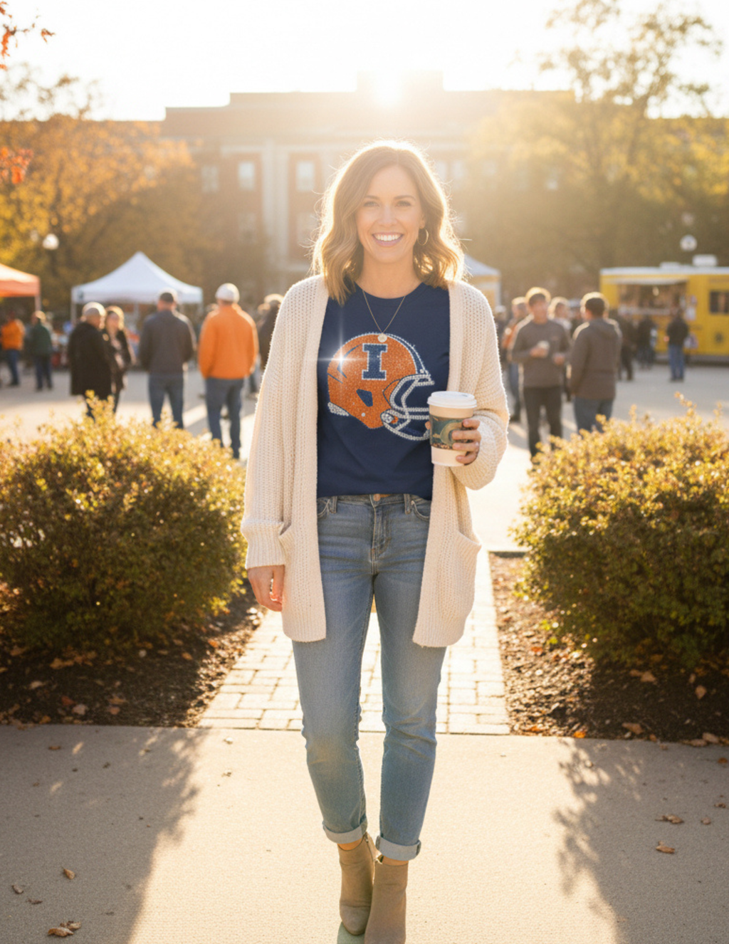 University of Illinois Helmet Navy Crewneck Short Sleeve T-Shirt