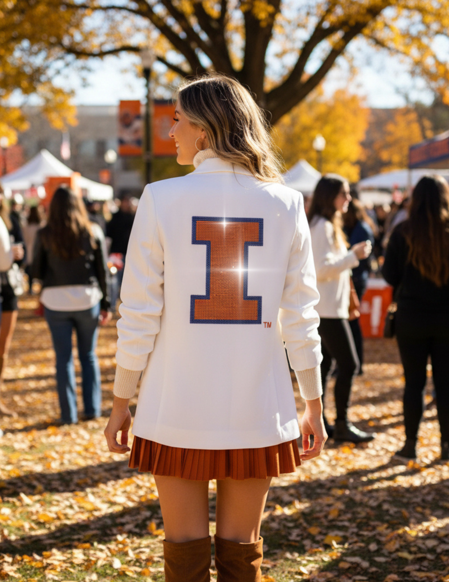 University of Illinois Block I White Ruched Sleeve Blazer