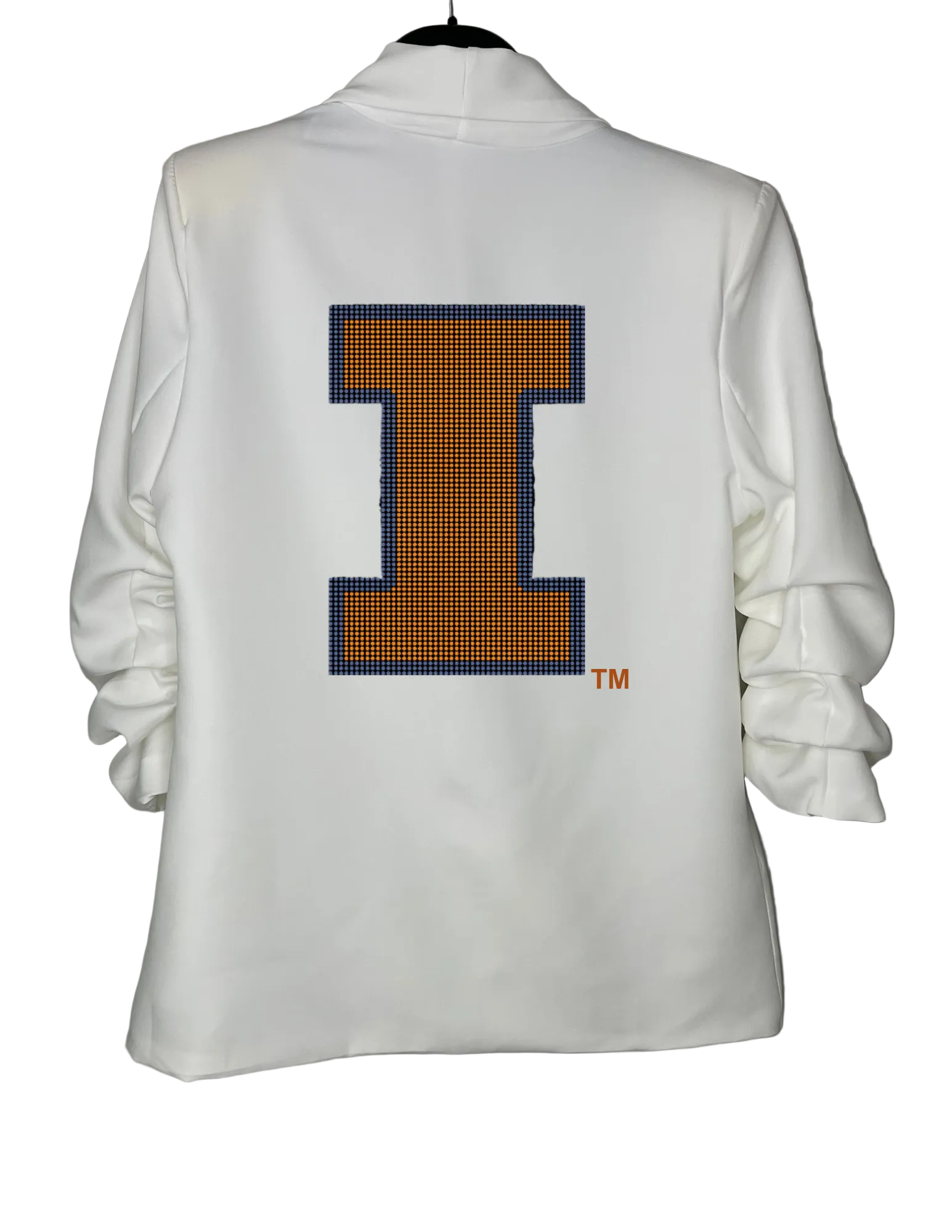 University of Illinois Block I White Ruched Sleeve Blazer